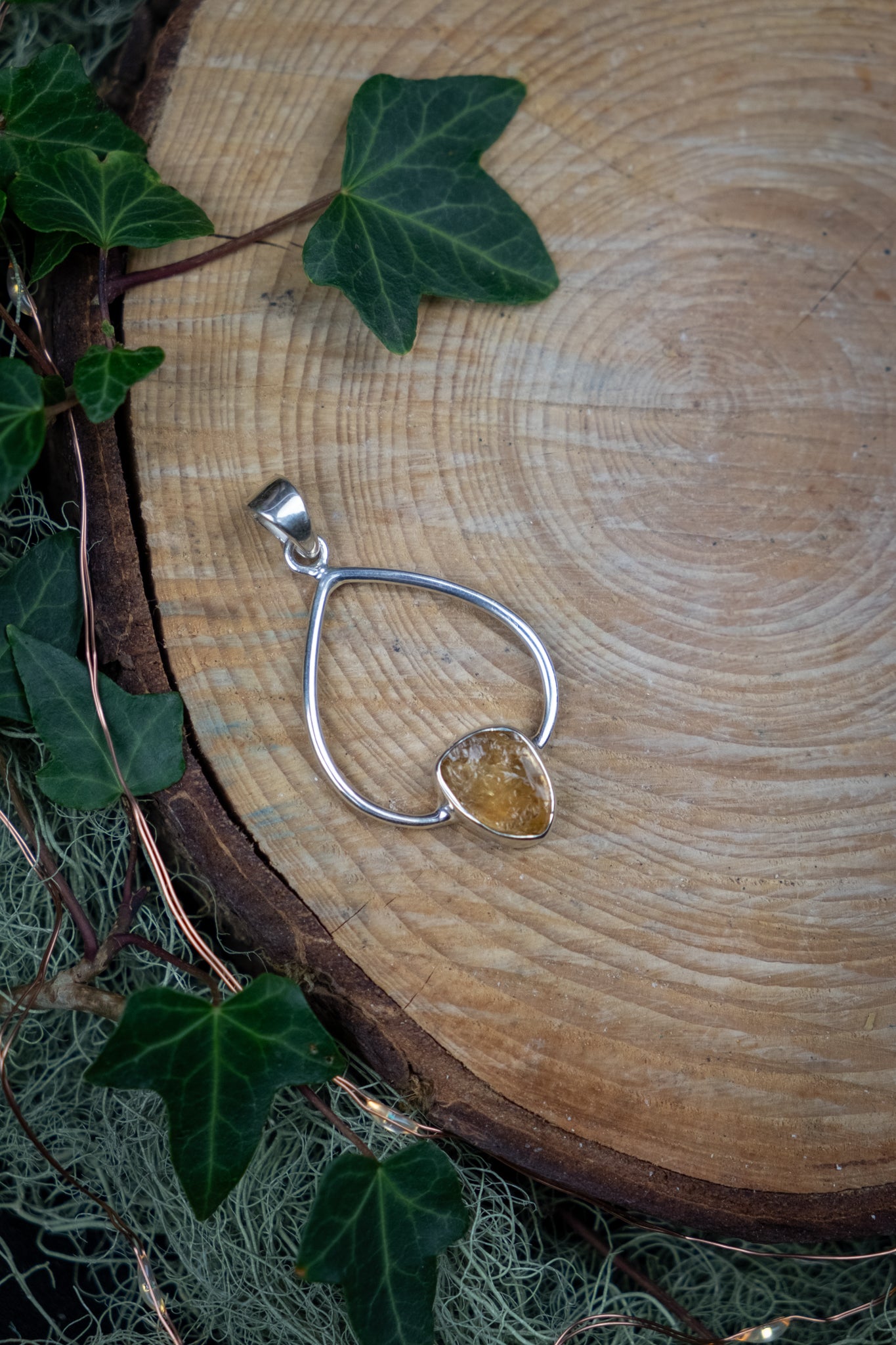 Sterling Silver Citrine Raw Pendant, Natural Citrine Gemstone Necklace, Abundance and Confidence Crystal Jewellery