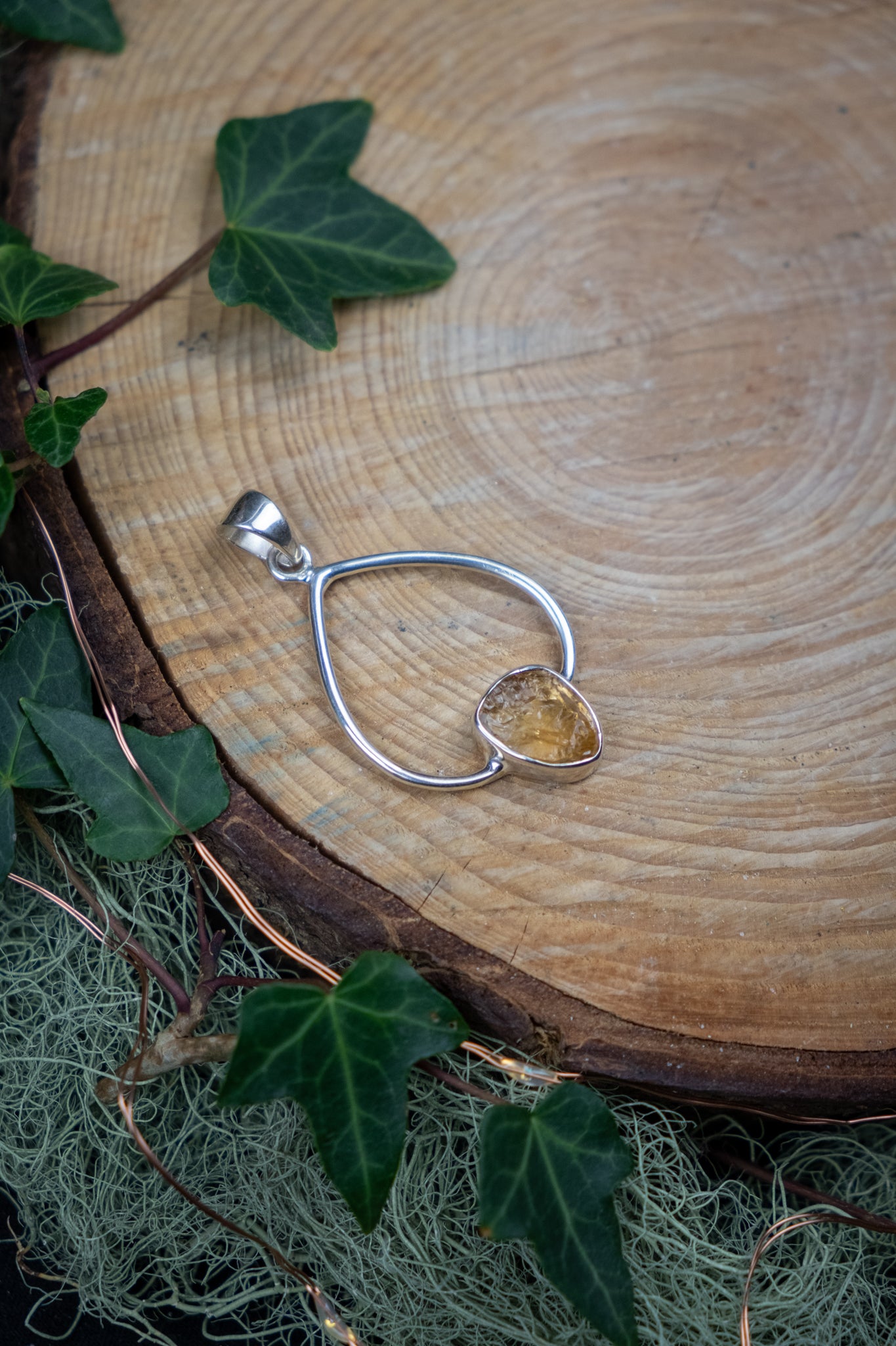 Sterling Silver Citrine Raw Pendant, Natural Citrine Gemstone Necklace, Abundance and Confidence Crystal Jewellery