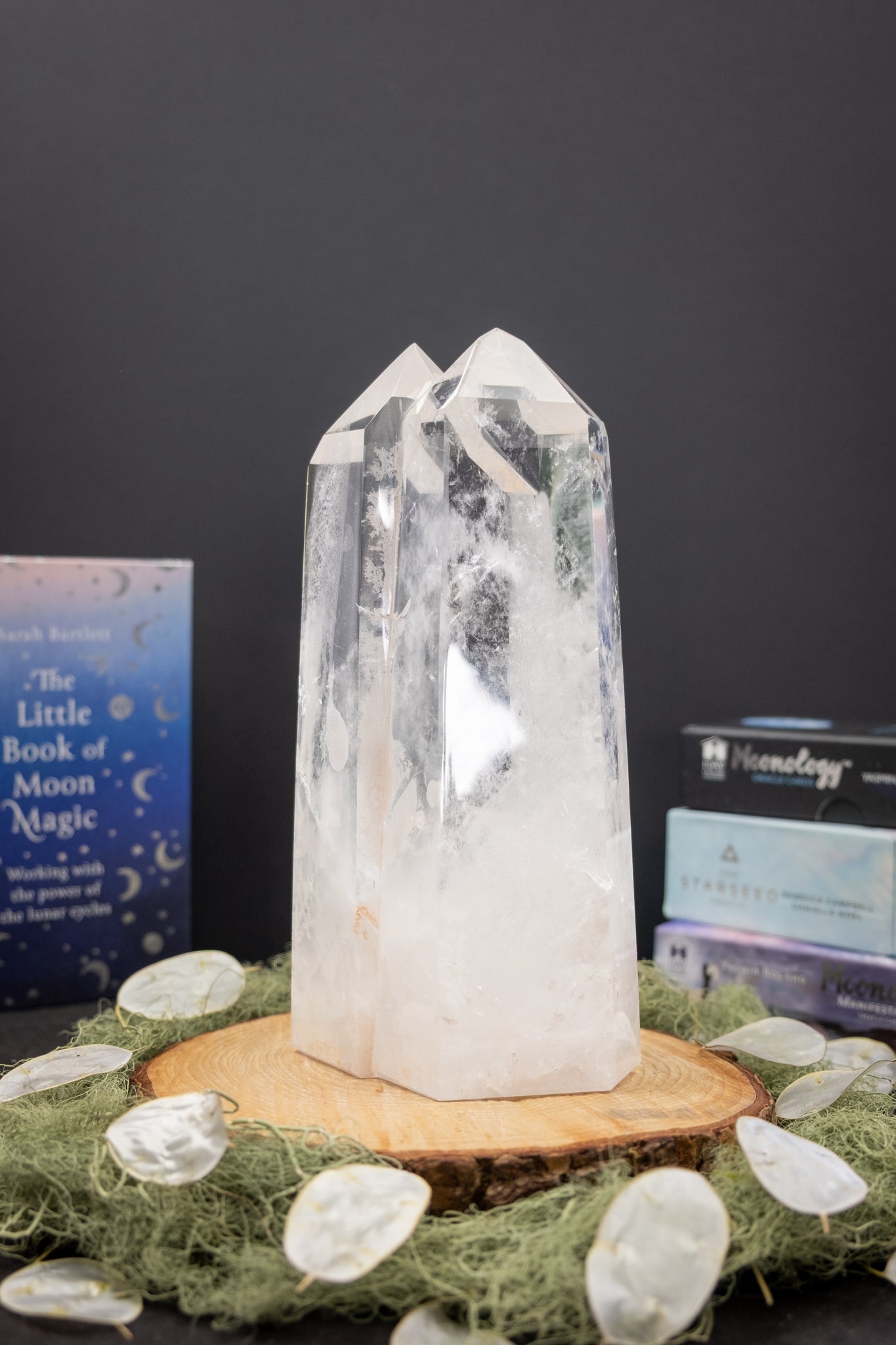 Super Grade Clear Quartz Twin Flame Point, Polished Quartz Crystal Tower for Energy Amplification, Ethically Sourced Madagascar