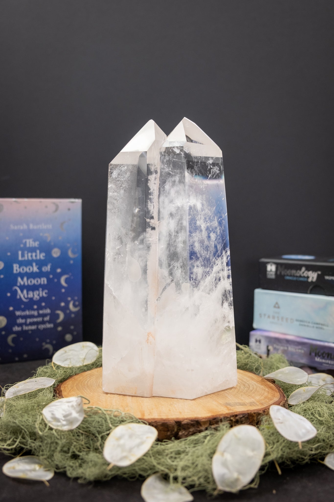 Super Grade Clear Quartz Twin Flame Point, Polished Quartz Crystal Tower for Energy Amplification, Ethically Sourced Madagascar