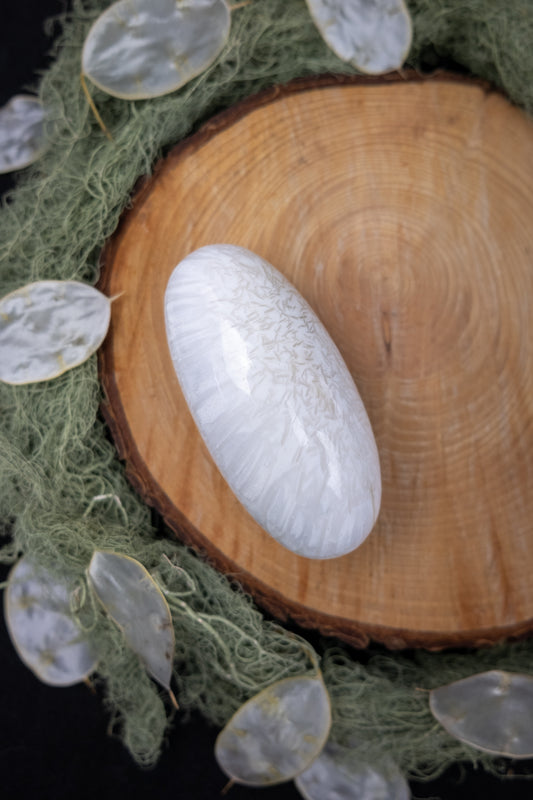 Scolecite Palm Stone, Large Scolecite Crystal for Deep Peace and Spiritual Connection, Ethically Sourced from India