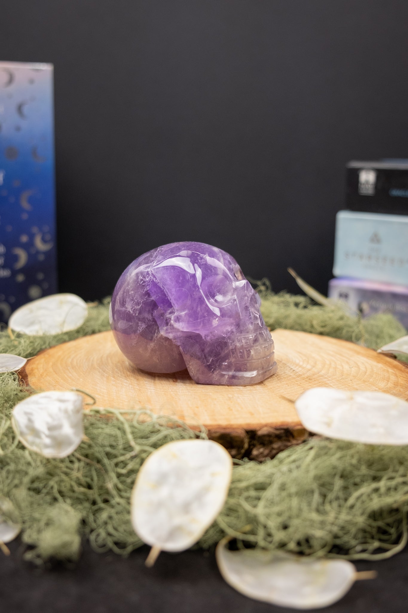 Amethyst Crystal Skull, High Grade Brazilian Amethyst with Rainbow and Smokey Quartz Base, Intuition and Protection Stone