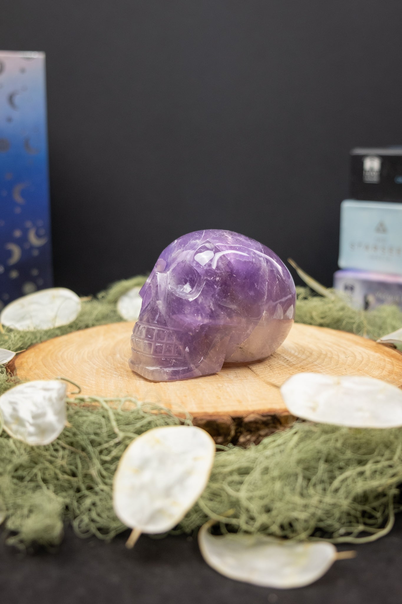 Amethyst Crystal Skull, High Grade Brazilian Amethyst with Rainbow and Smokey Quartz Base, Intuition and Protection Stone