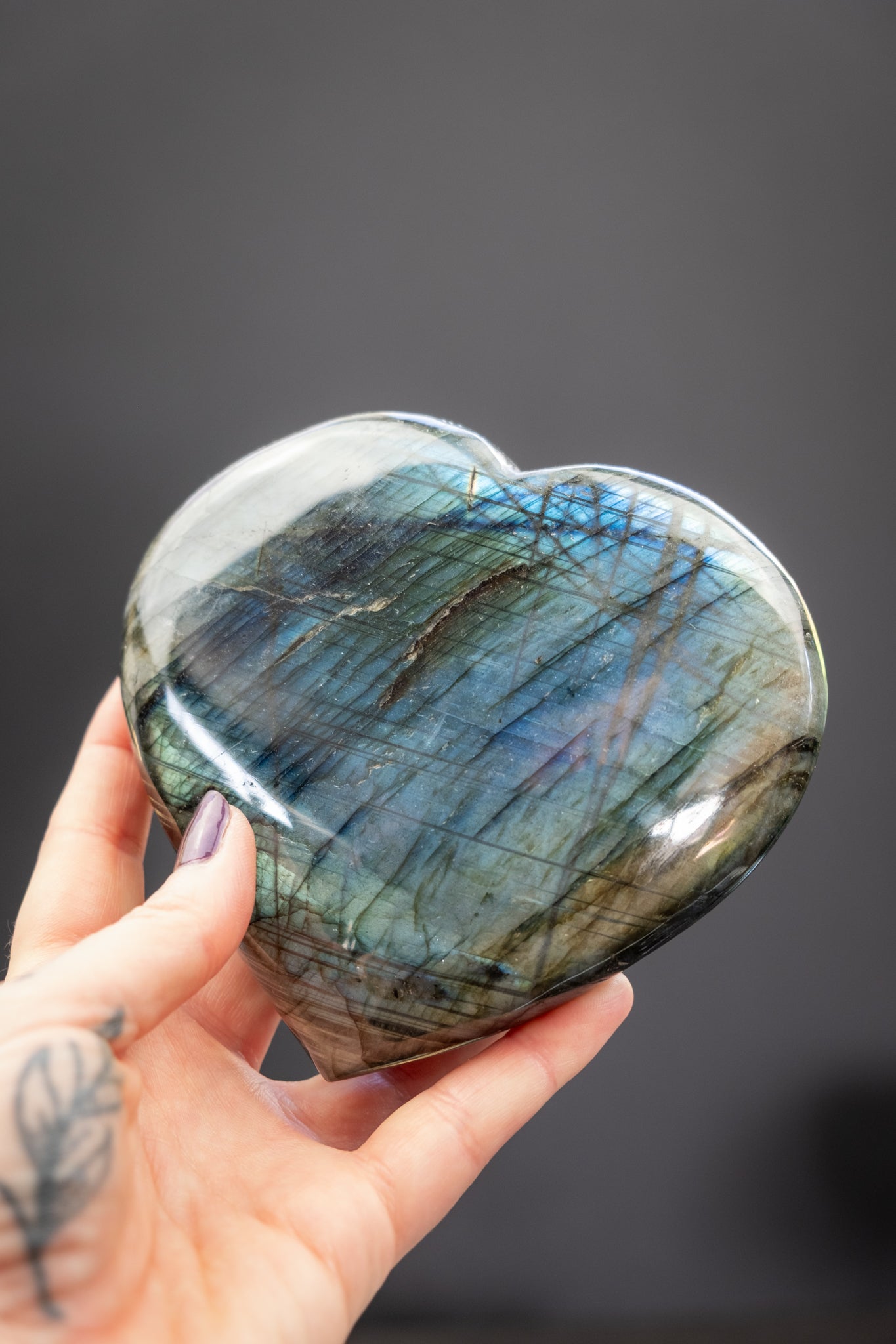 Labradorite Heart on Stand, Large