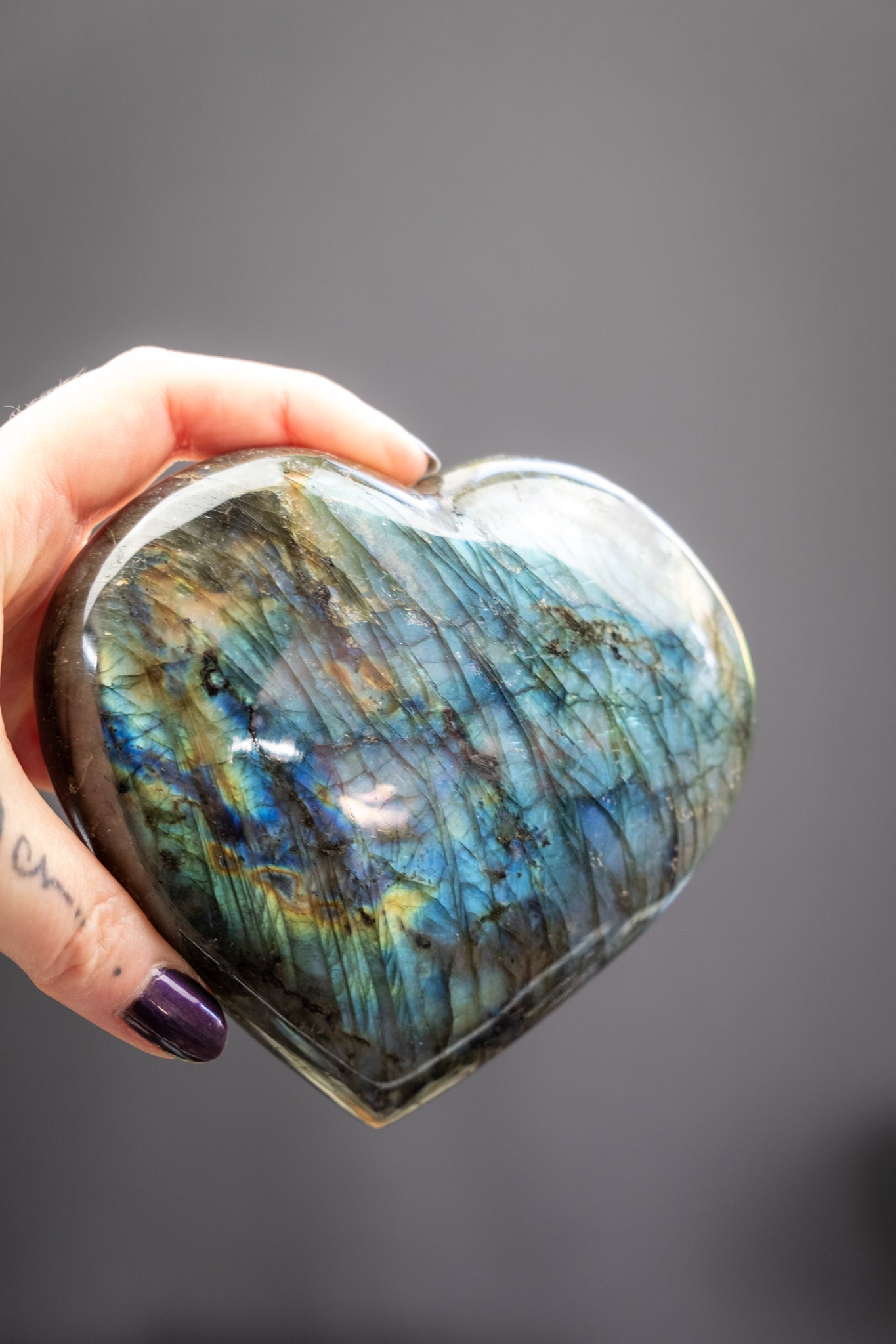 Labradorite Heart, Polished Labradorite Crystal with Stand, Protection Stone for Intuition and Energy Shielding, Madagascar