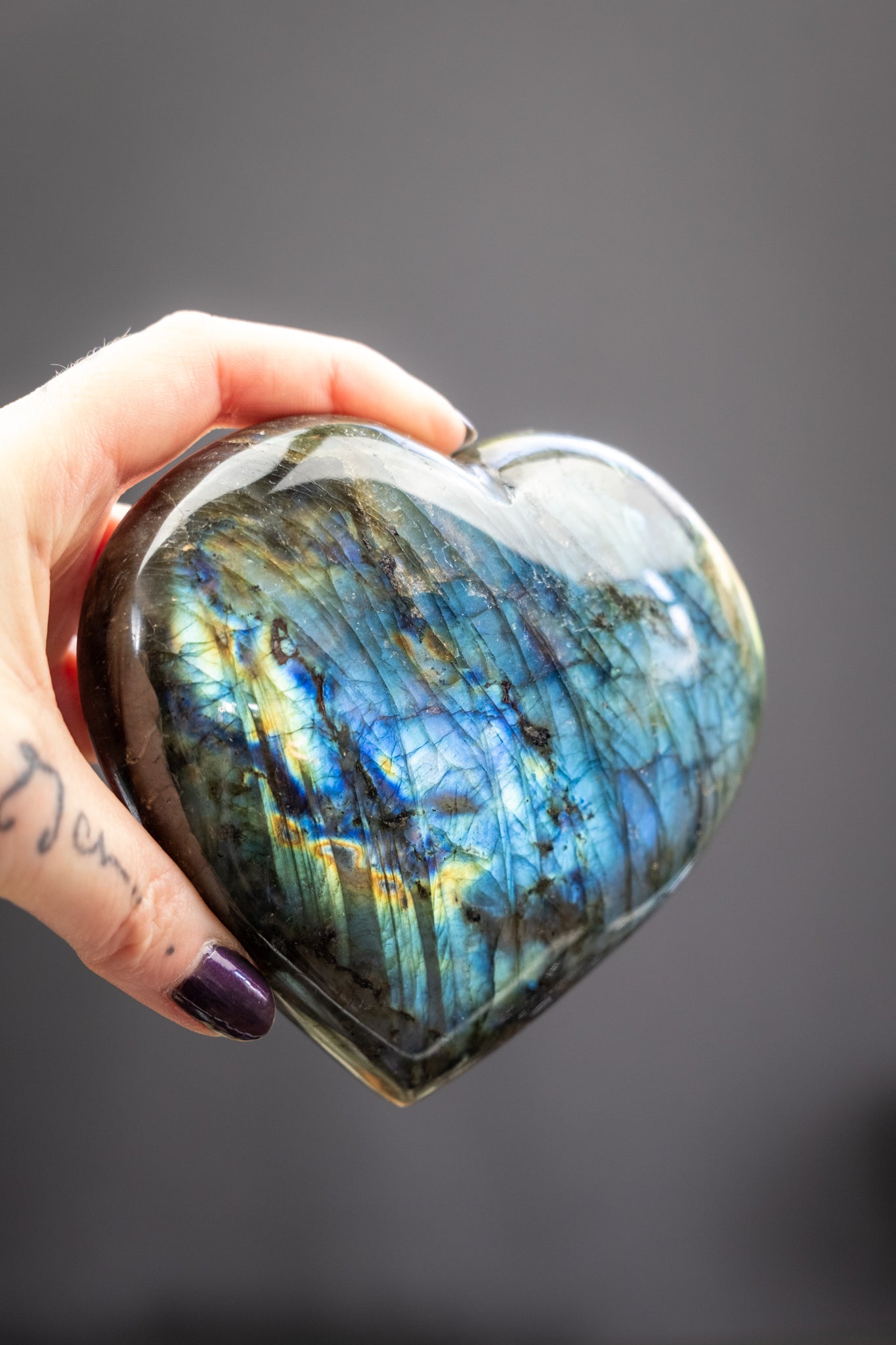 Labradorite Heart, Polished Labradorite Crystal with Stand, Protection Stone for Intuition and Energy Shielding, Madagascar