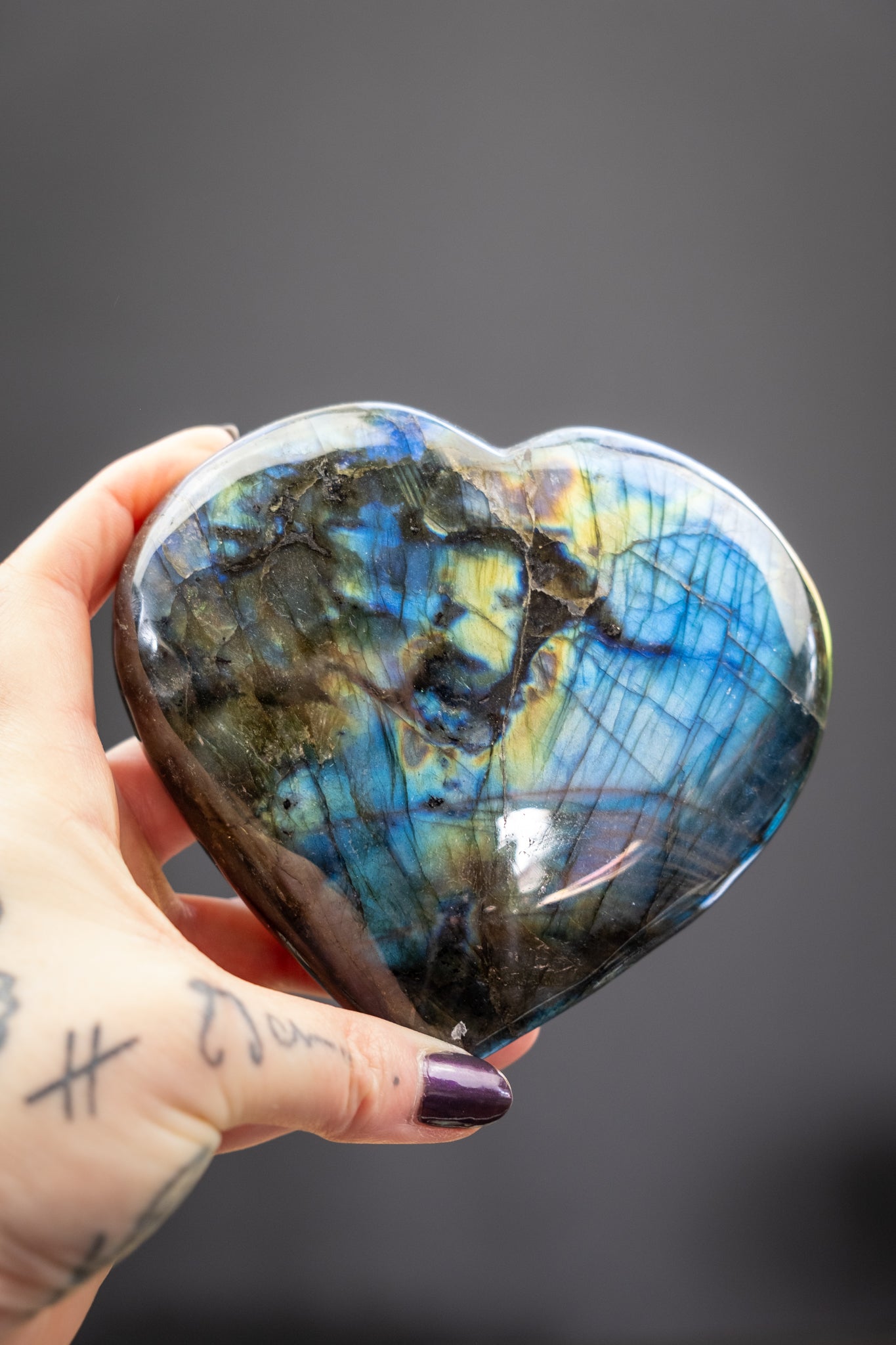 Blue Flash Labradorite Heart on Stand