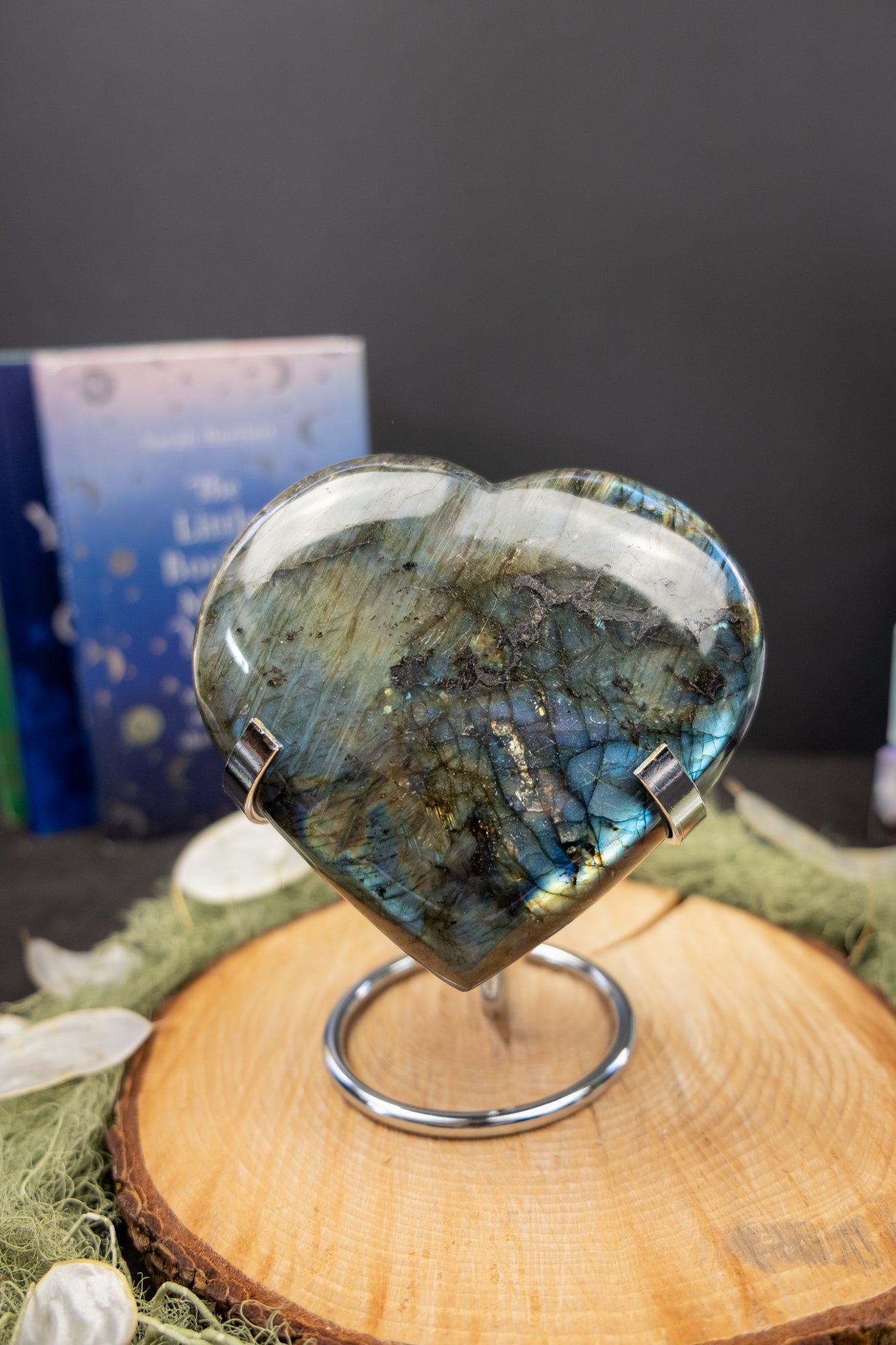 Labradorite Heart, Polished Labradorite Crystal with Stand, Protection Stone for Intuition and Energy Shielding, Madagascar