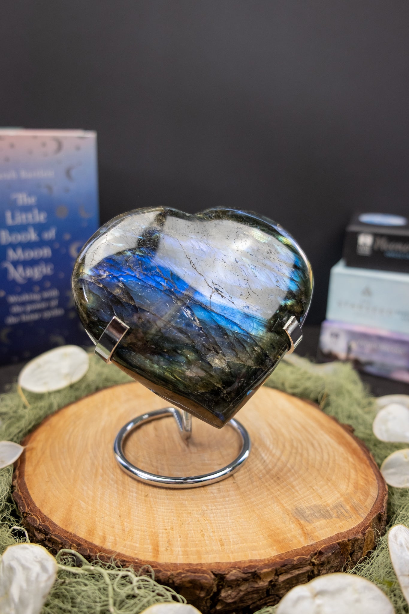 Blue Flash Labradorite Heart on Stand