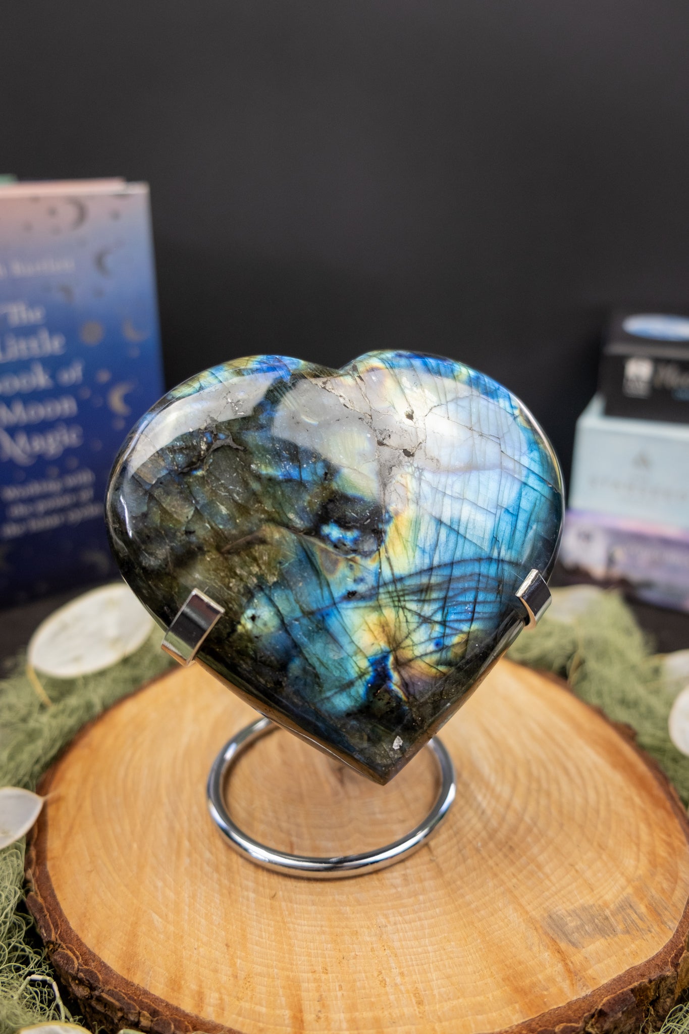 Blue Flash Labradorite Heart on Stand