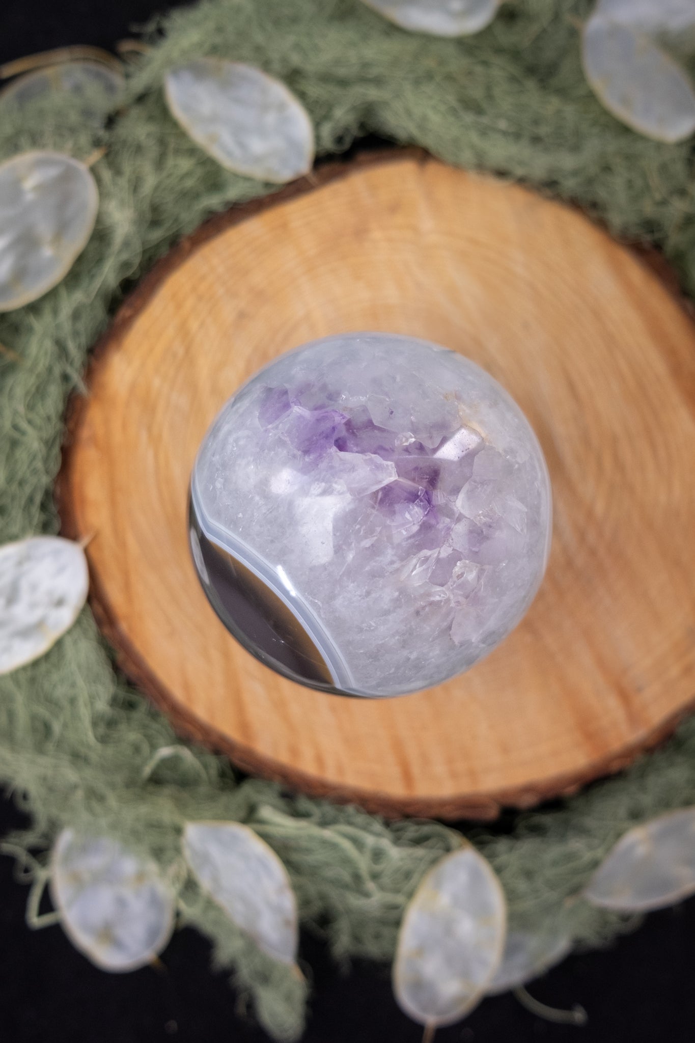 Brazilian Agate Amethyst Quartz Sphere with Natural Crystal Window