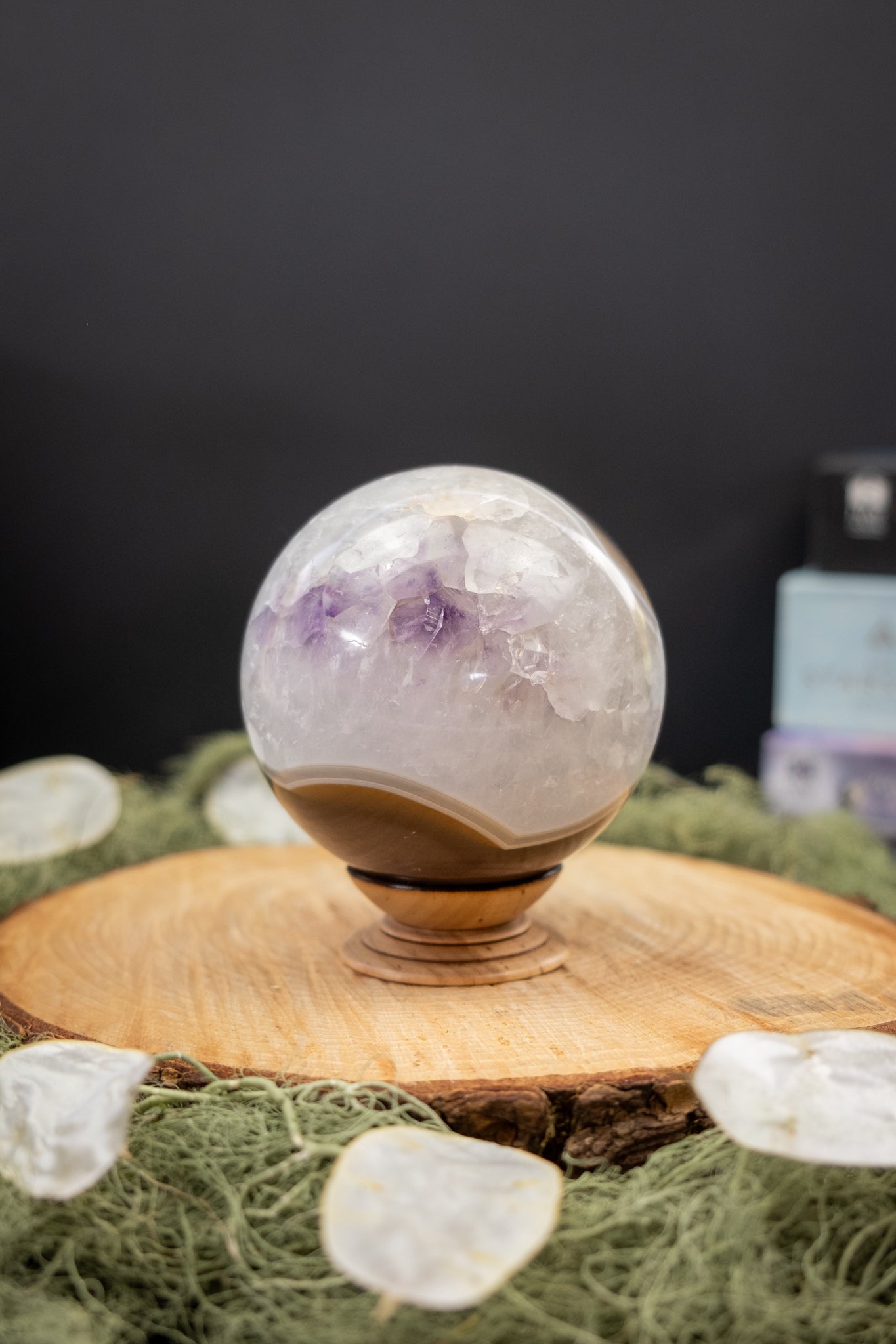 Brazilian Agate Amethyst Quartz Sphere with Natural Crystal Window