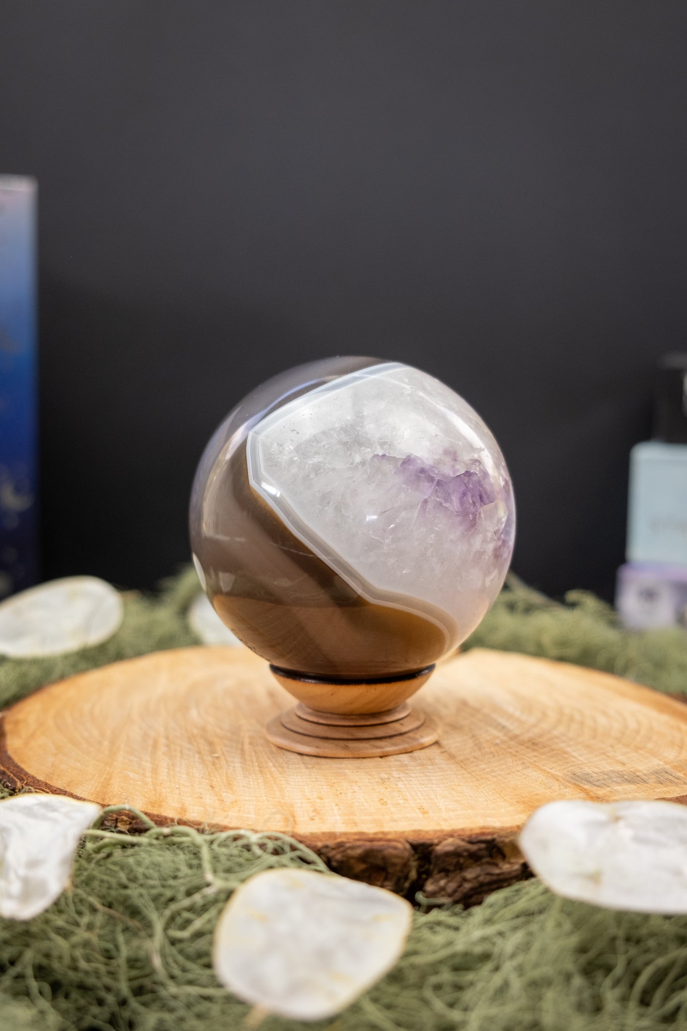 Brazilian Agate Amethyst Quartz Sphere with Natural Crystal Window