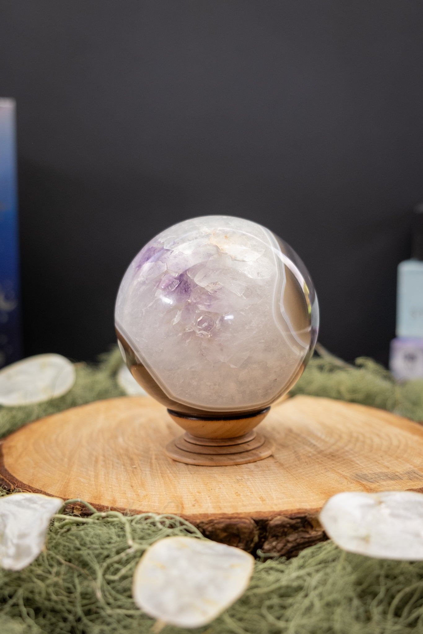 Brazilian Agate Amethyst Quartz Sphere with Natural Crystal Window