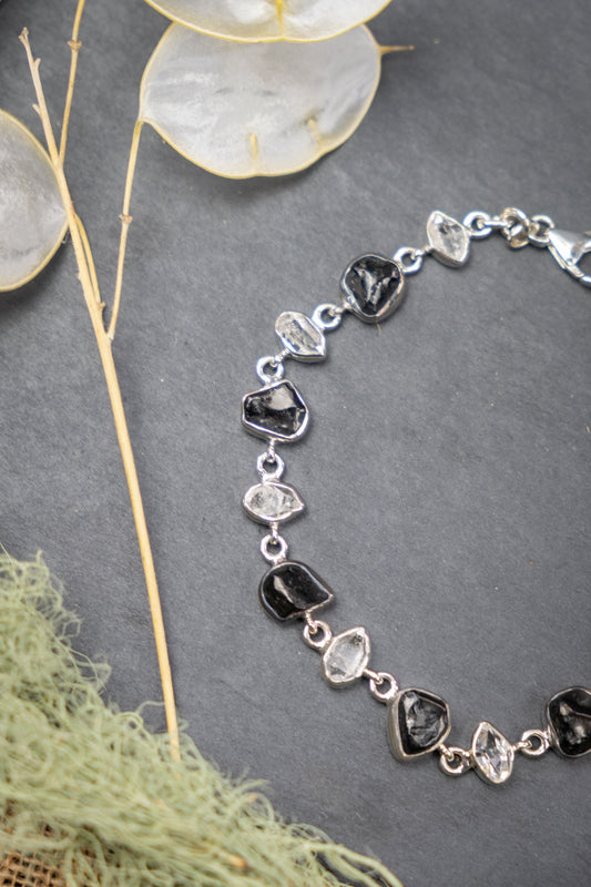 Shungite and Herkimer Diamond Sterling Silver Bracelet
