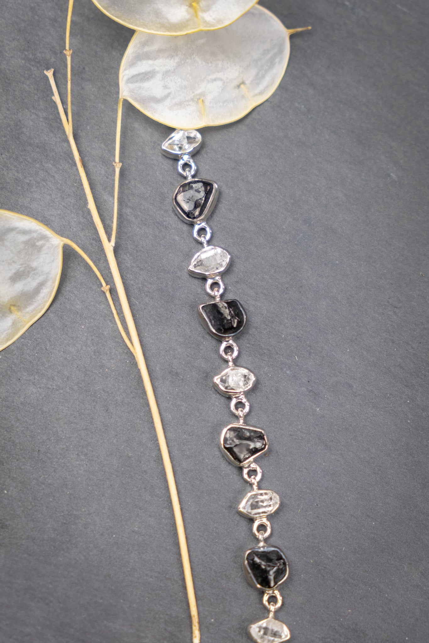 Shungite and Herkimer Diamond Sterling Silver Bracelet