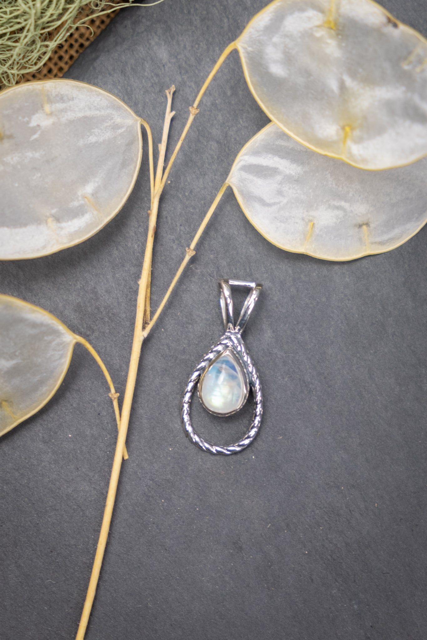 Rainbow Moonstone Rope Pendant