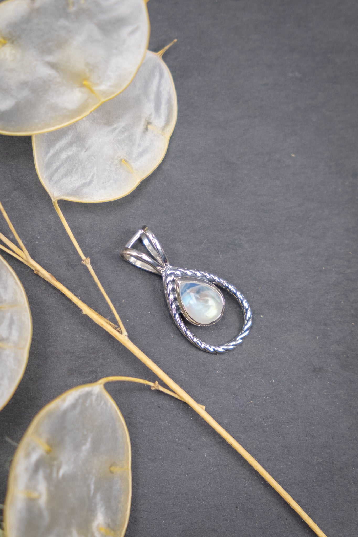 Rainbow Moonstone Rope Pendant