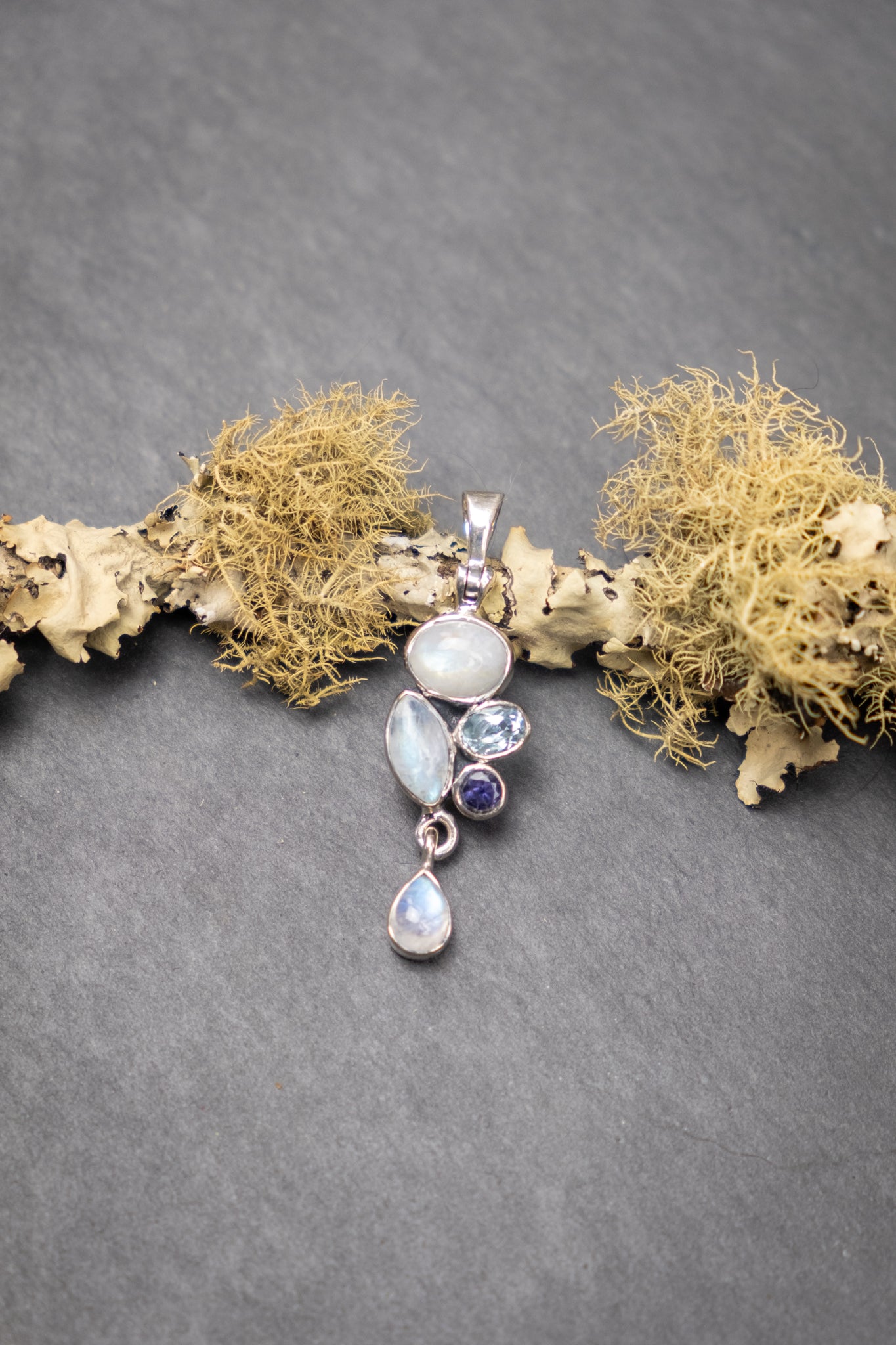 Topaz, Iolite and Rainbow Moonstone Pendant