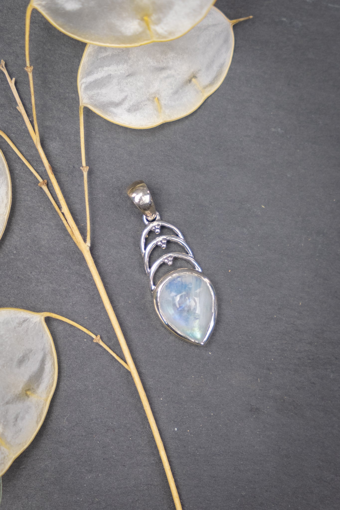 Rainbow Moonstone Arch Pendant