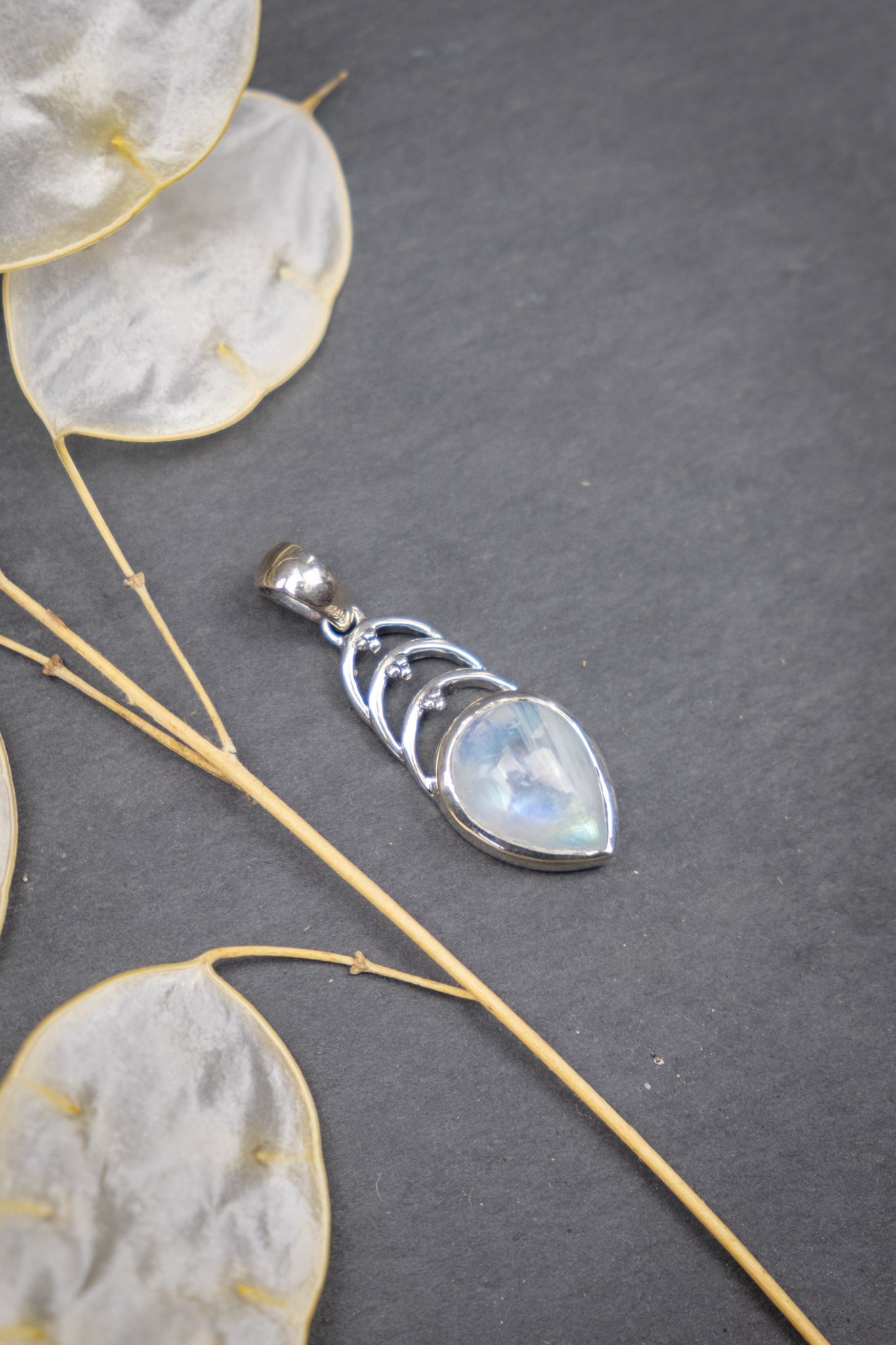 Rainbow Moonstone Arch Pendant
