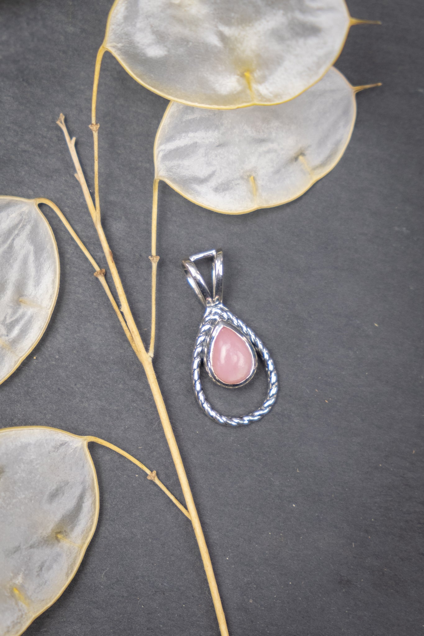 Pink Opal Sterling Silver Teardrop Pendant Necklace