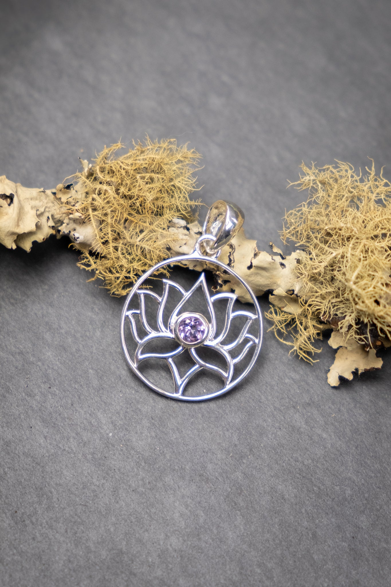 Amethyst Lotus Flower Pendant in Sterling Silver