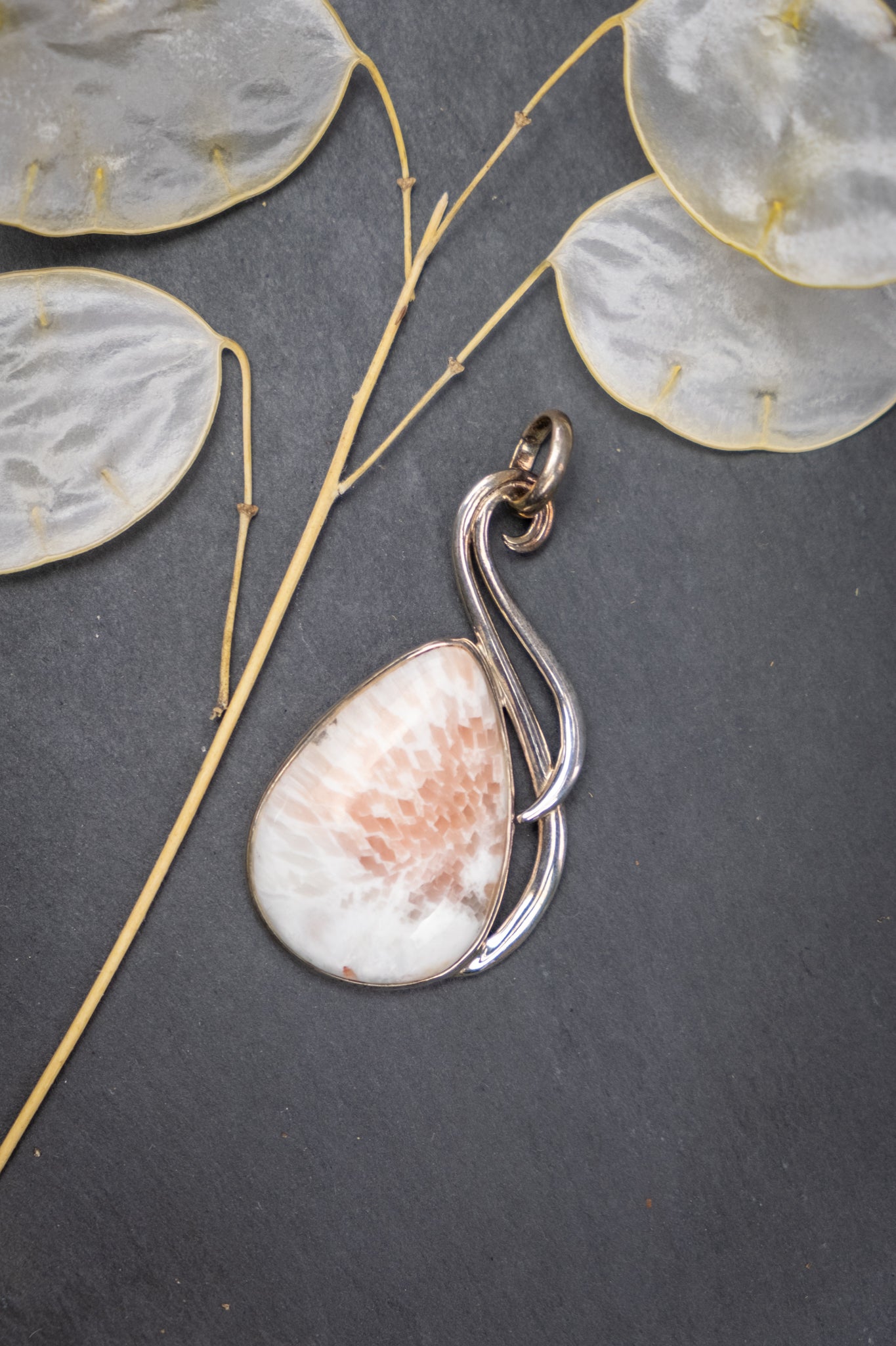 Peach Scolecite Sterling Silver Pendant