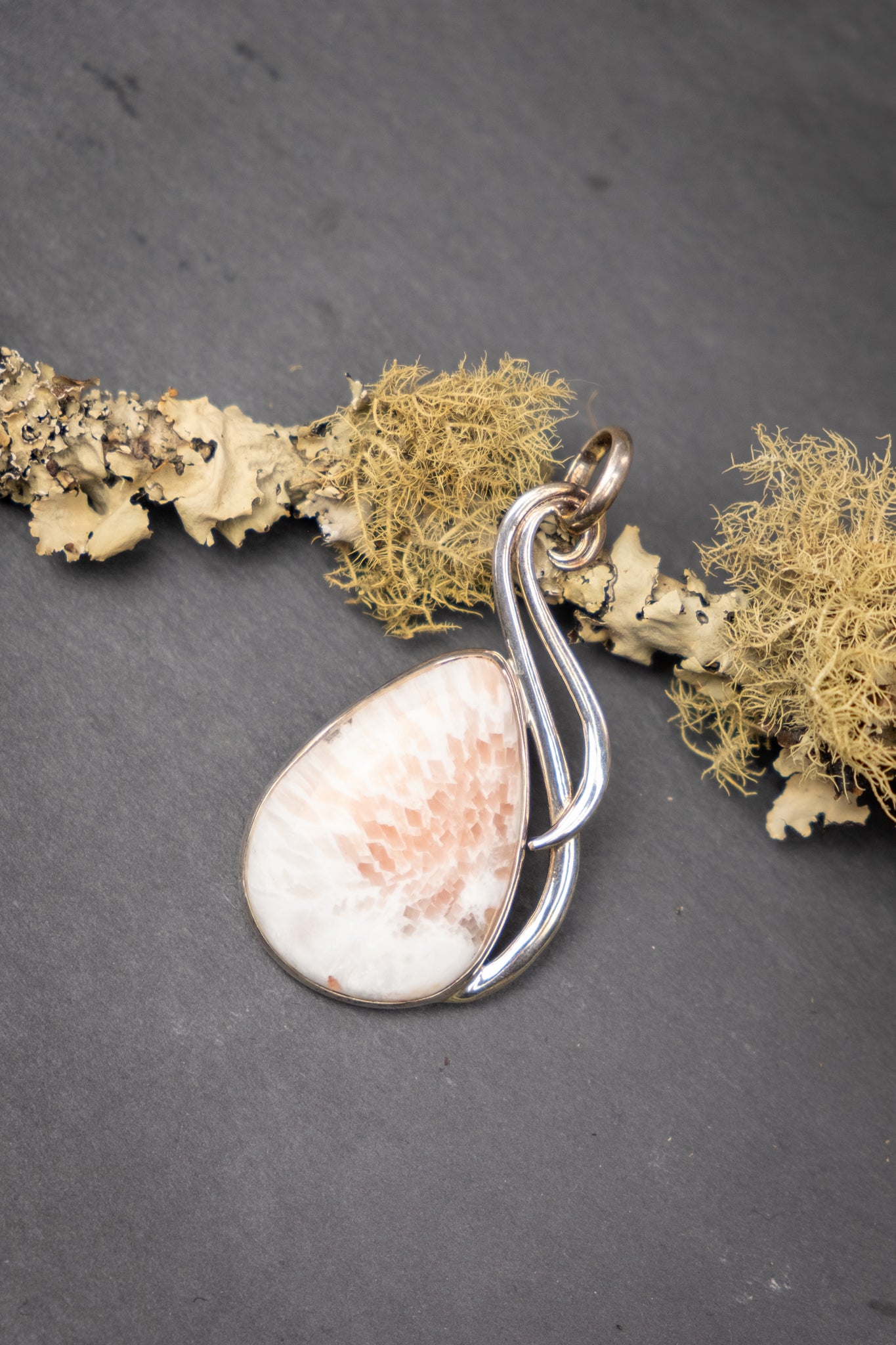 Peach Scolecite Sterling Silver Pendant
