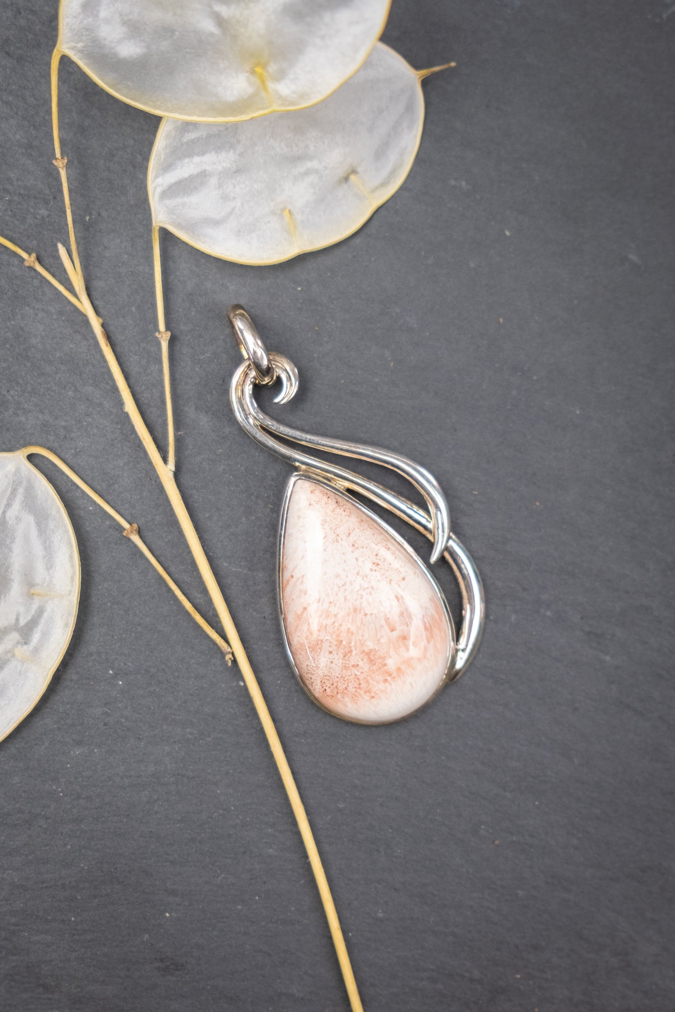 Peach Scolecite Sterling Silver Pendant