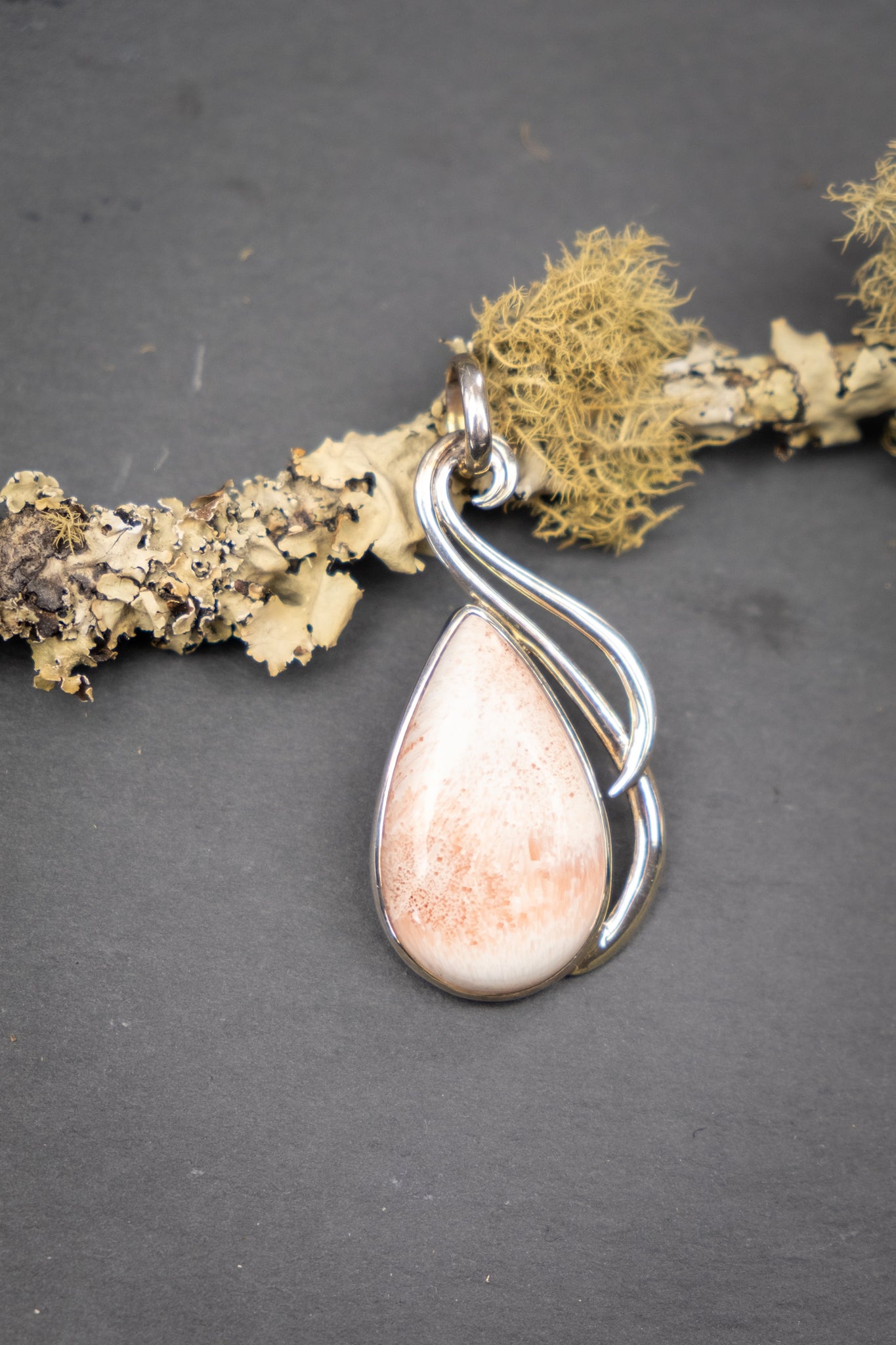 Peach Scolecite Sterling Silver Pendant