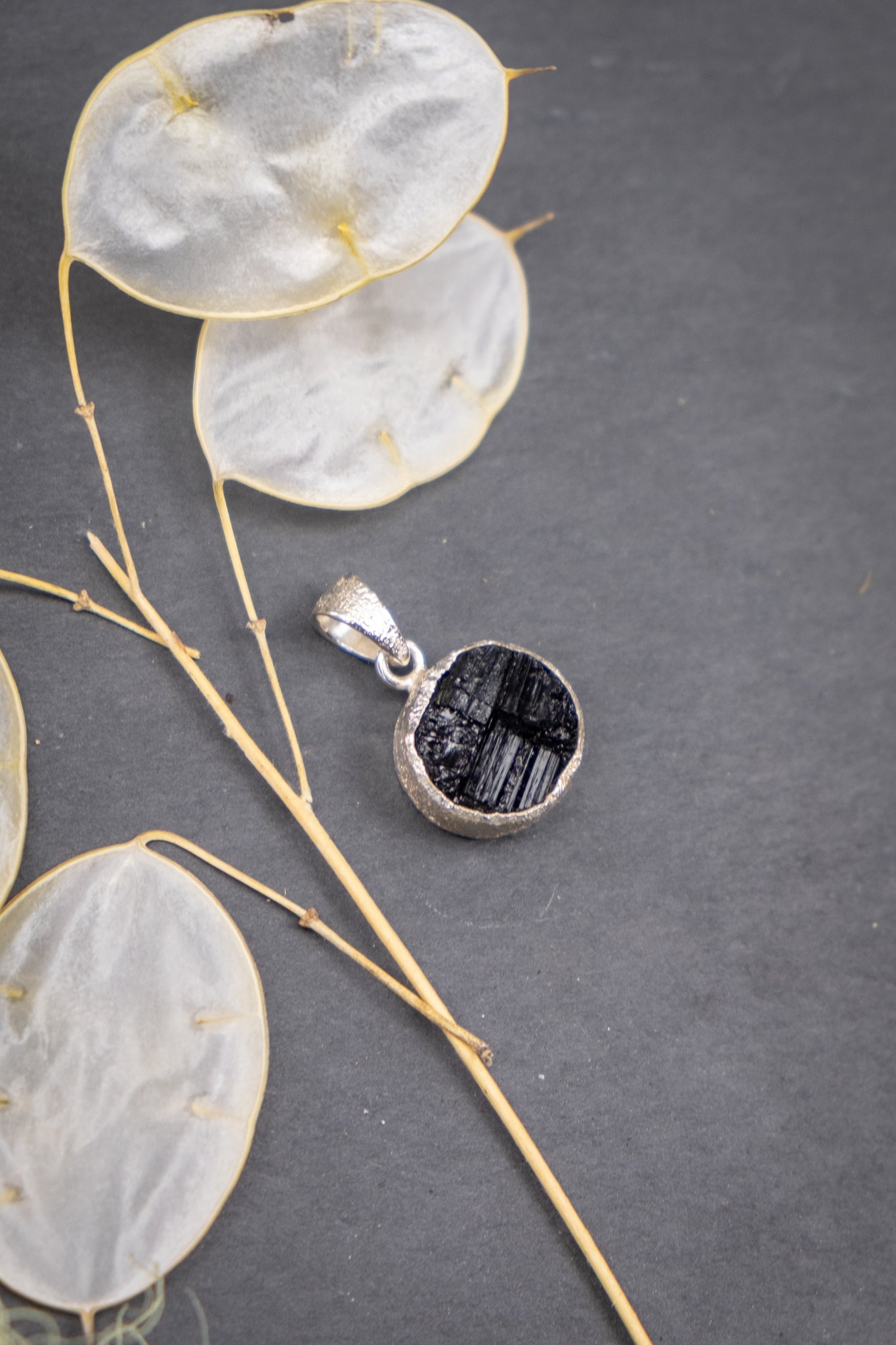 Black Tourmaline Raw Sterling Silver Pendant