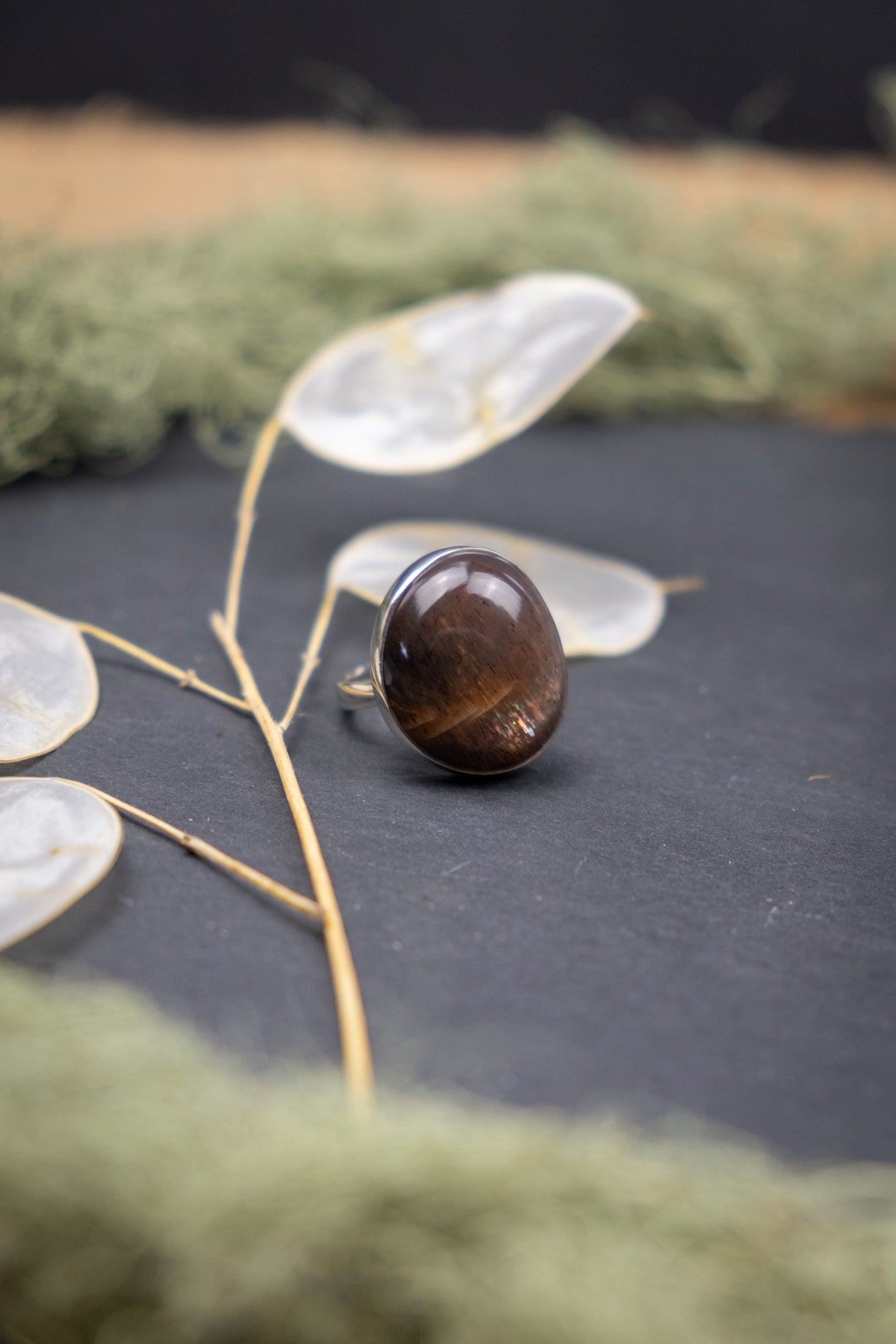 Rainbow Lattice Sunstone Sterling Silver Ring