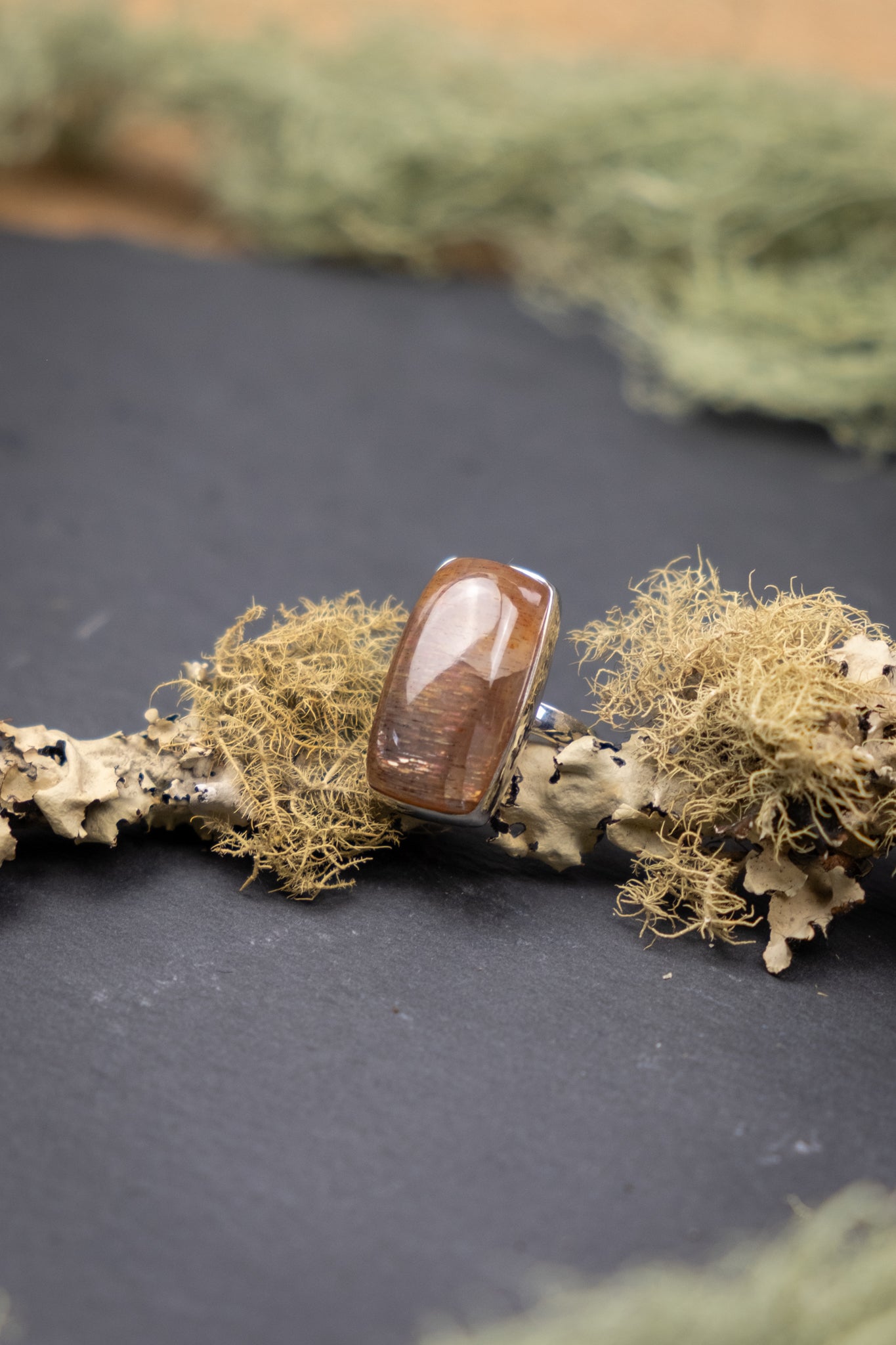 Rainbow Lattice Sunstone Sterling Silver Ring