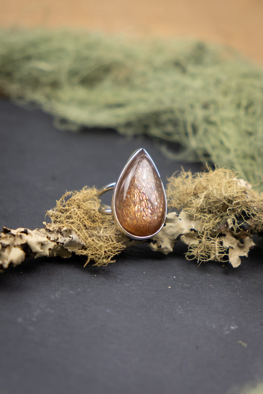Rainbow Lattice Sunstone Sterling Silver Ring
