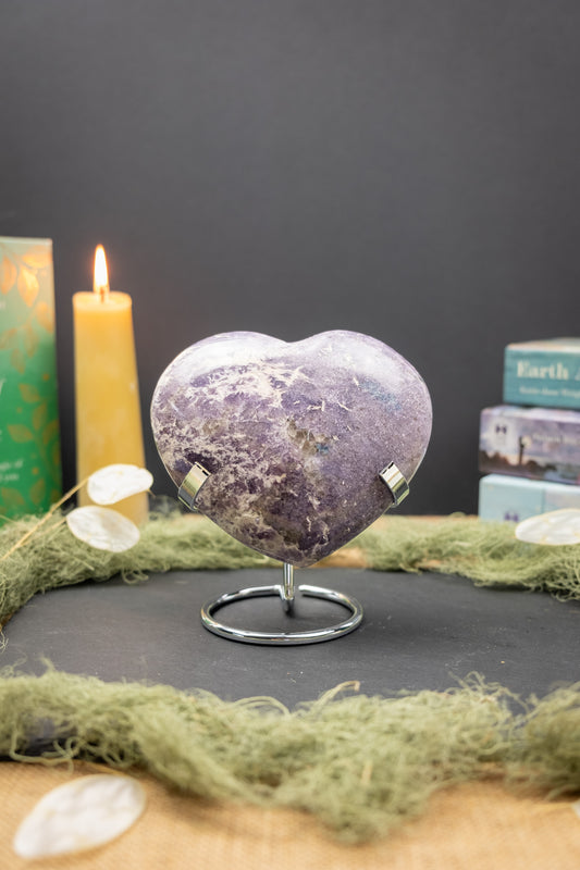 Unicorn Stone Heart on Stand with Pink Tourmaline and Blue Apatite