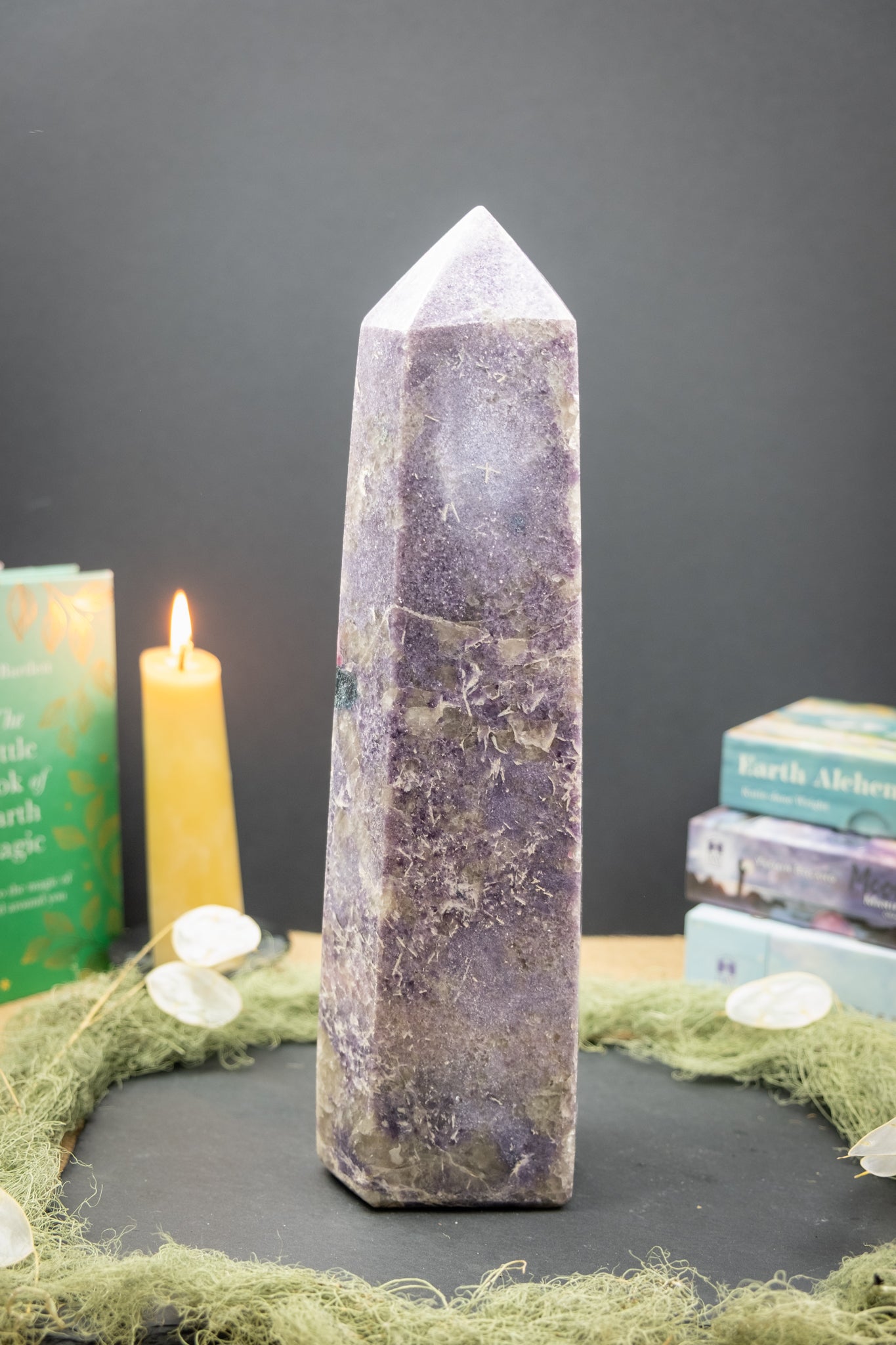 Lepidolite Point with Blue Apatite and Pink Tourmaline