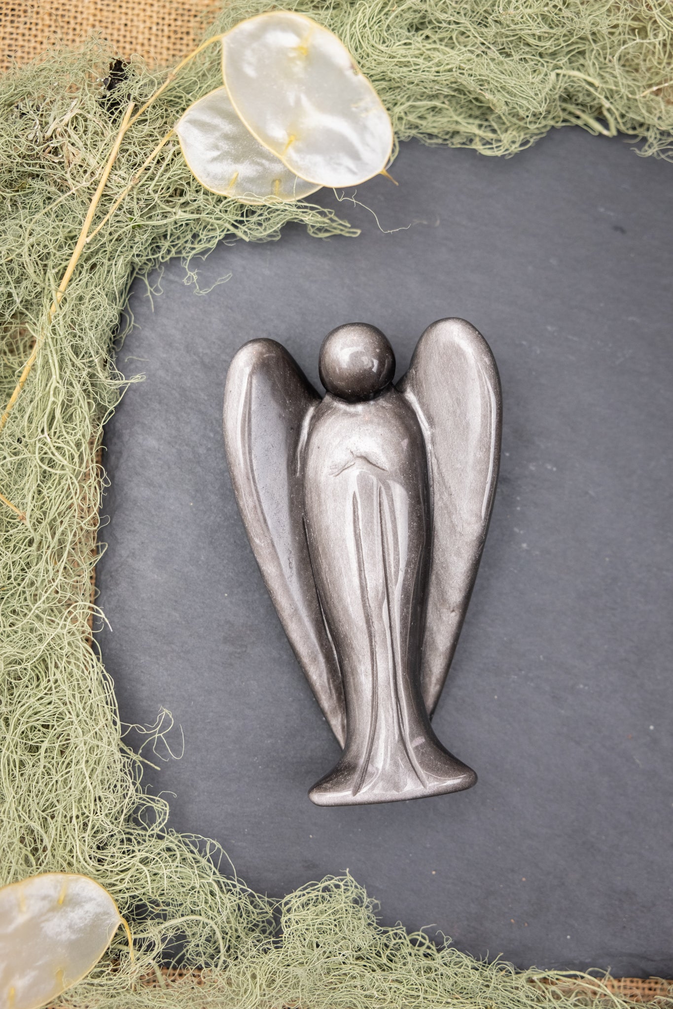 Silver Sheen Obsidian Angel, Large