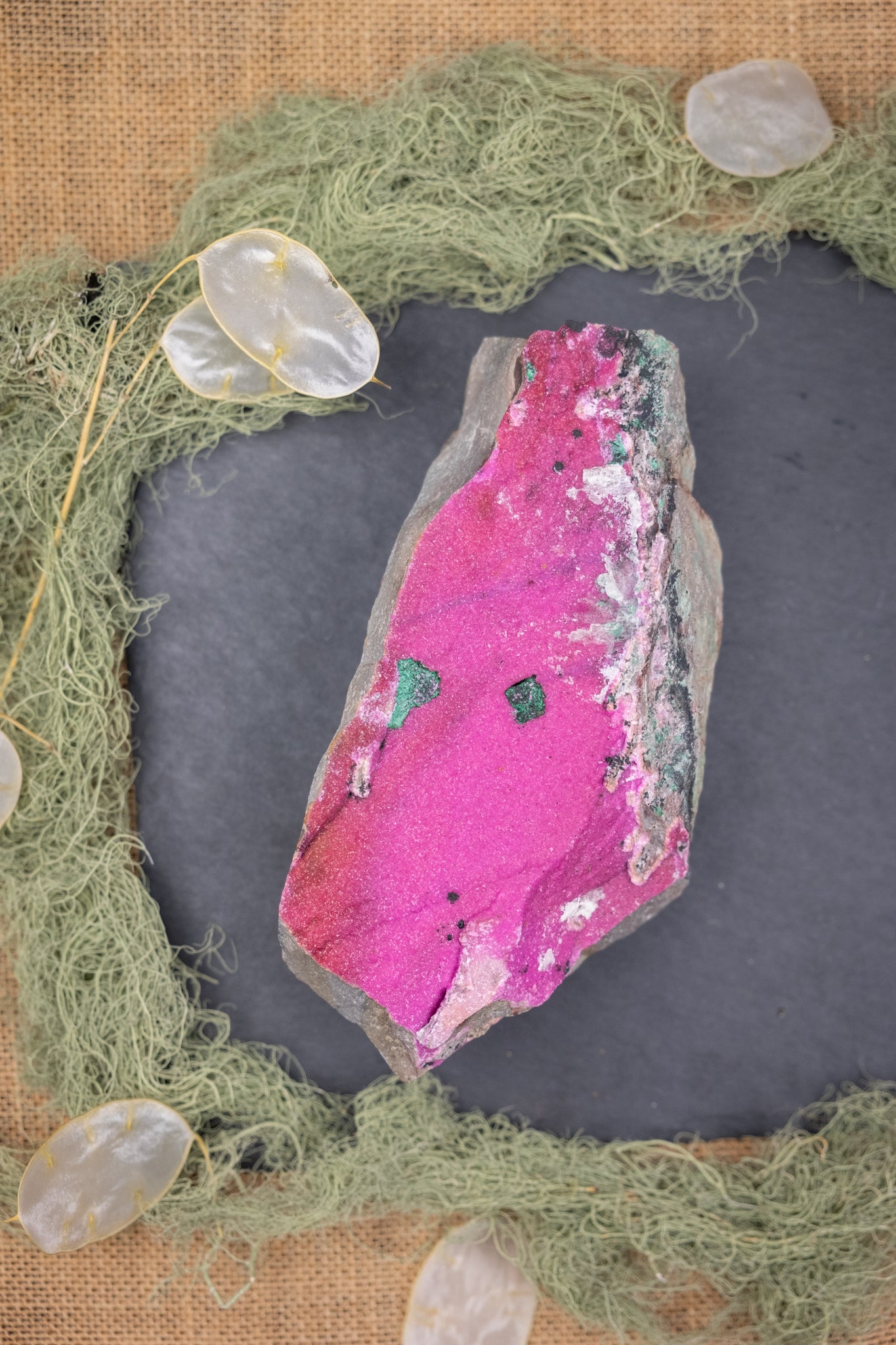 Cobaltoan Calcite with Malachite Raw Crystal Statement Piece