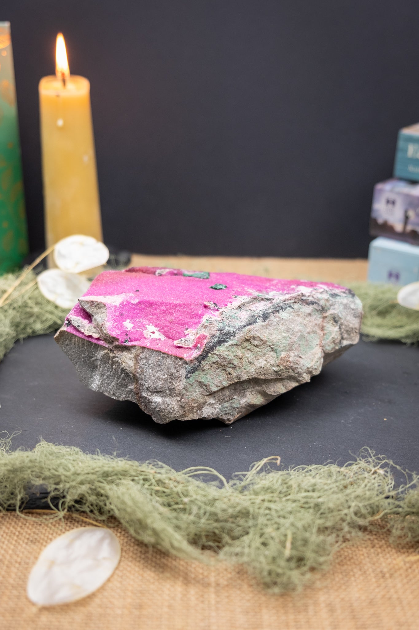Cobaltoan Calcite with Malachite Raw Crystal Statement Piece