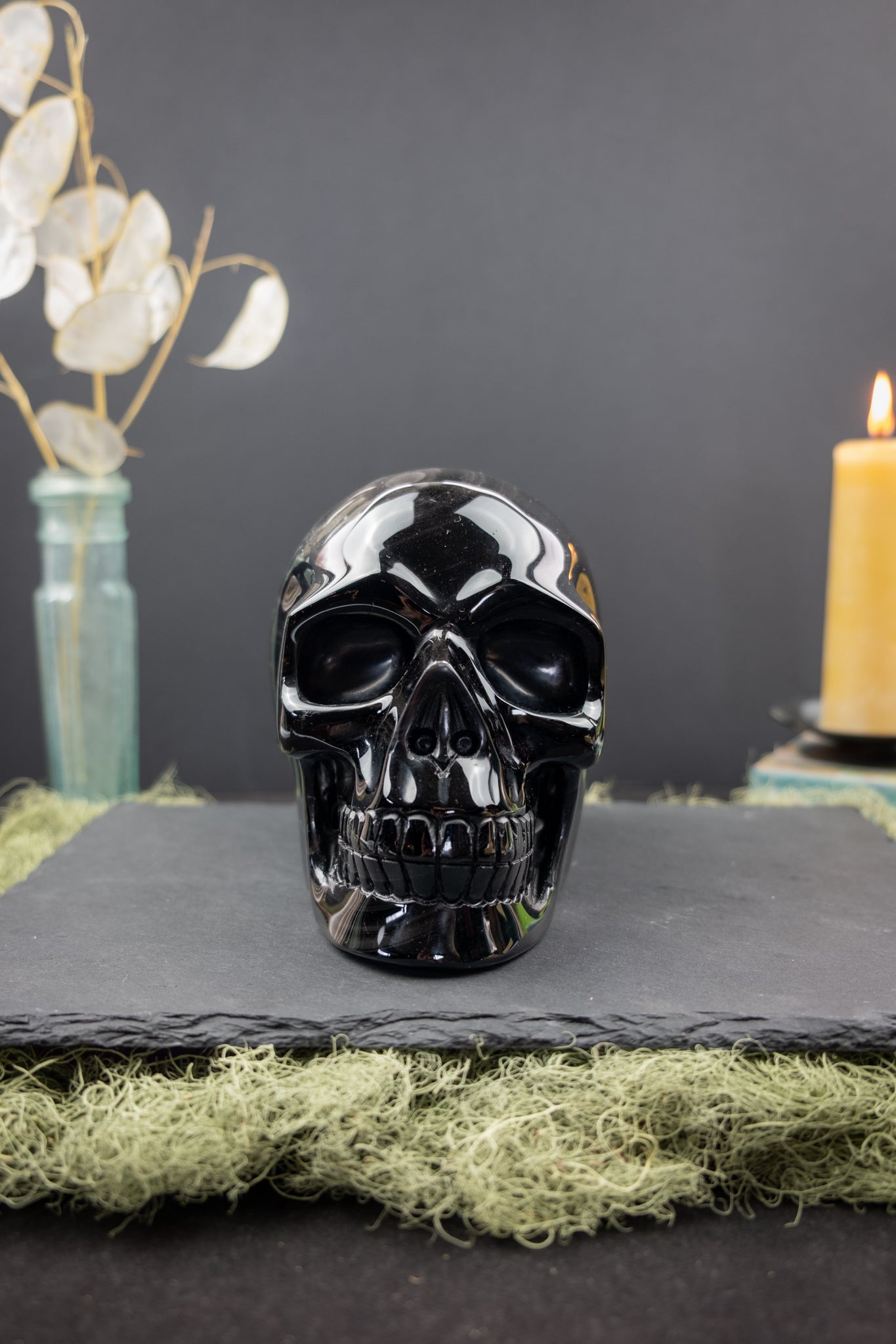 Silver Sheen Obsidian Skull