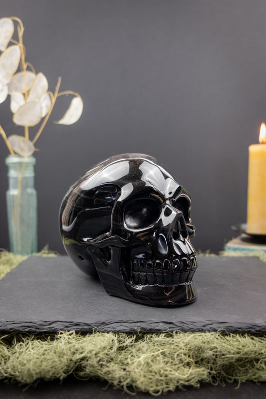 Silver Sheen Obsidian Skull