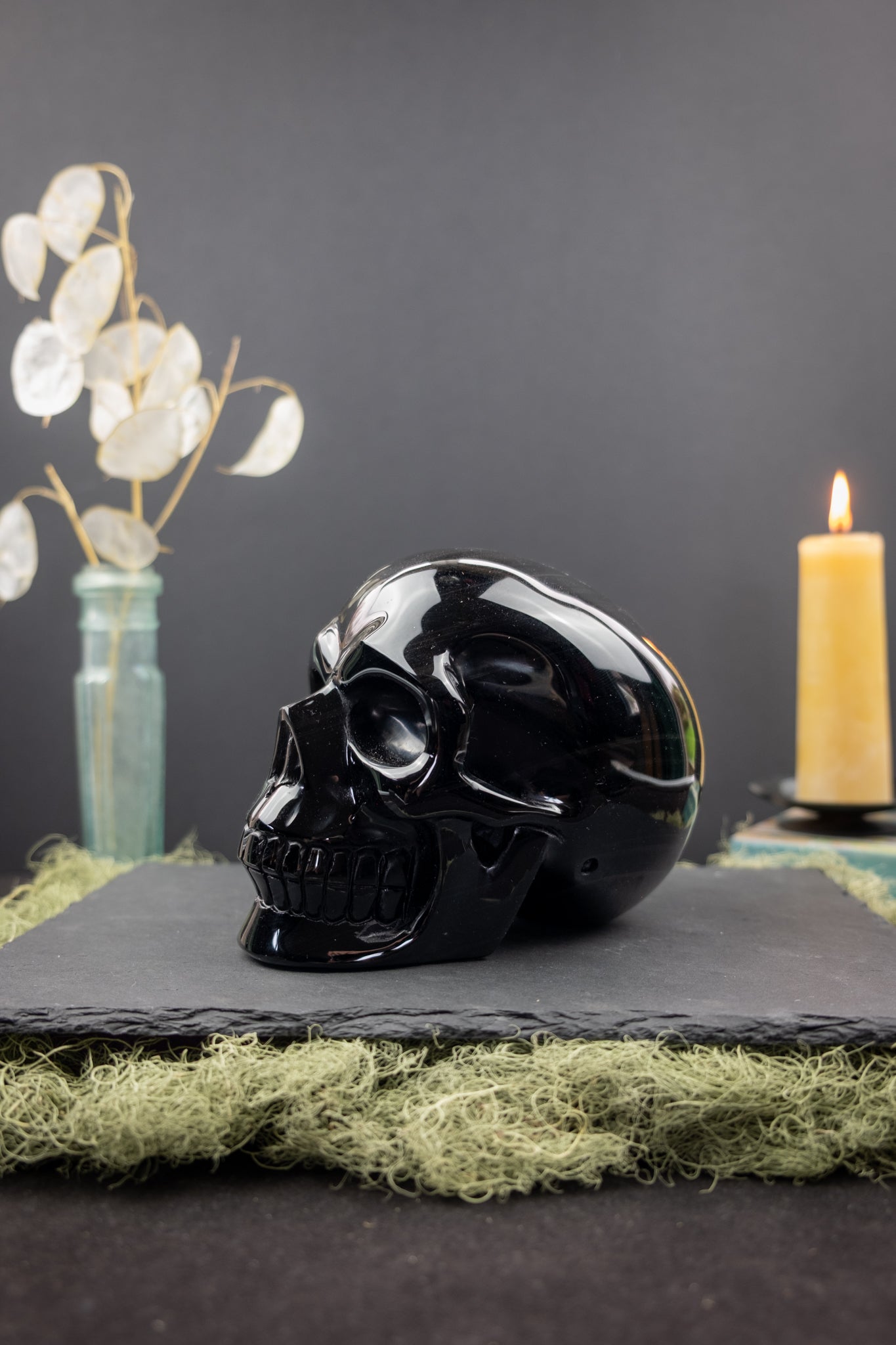 Silver Sheen Obsidian Skull