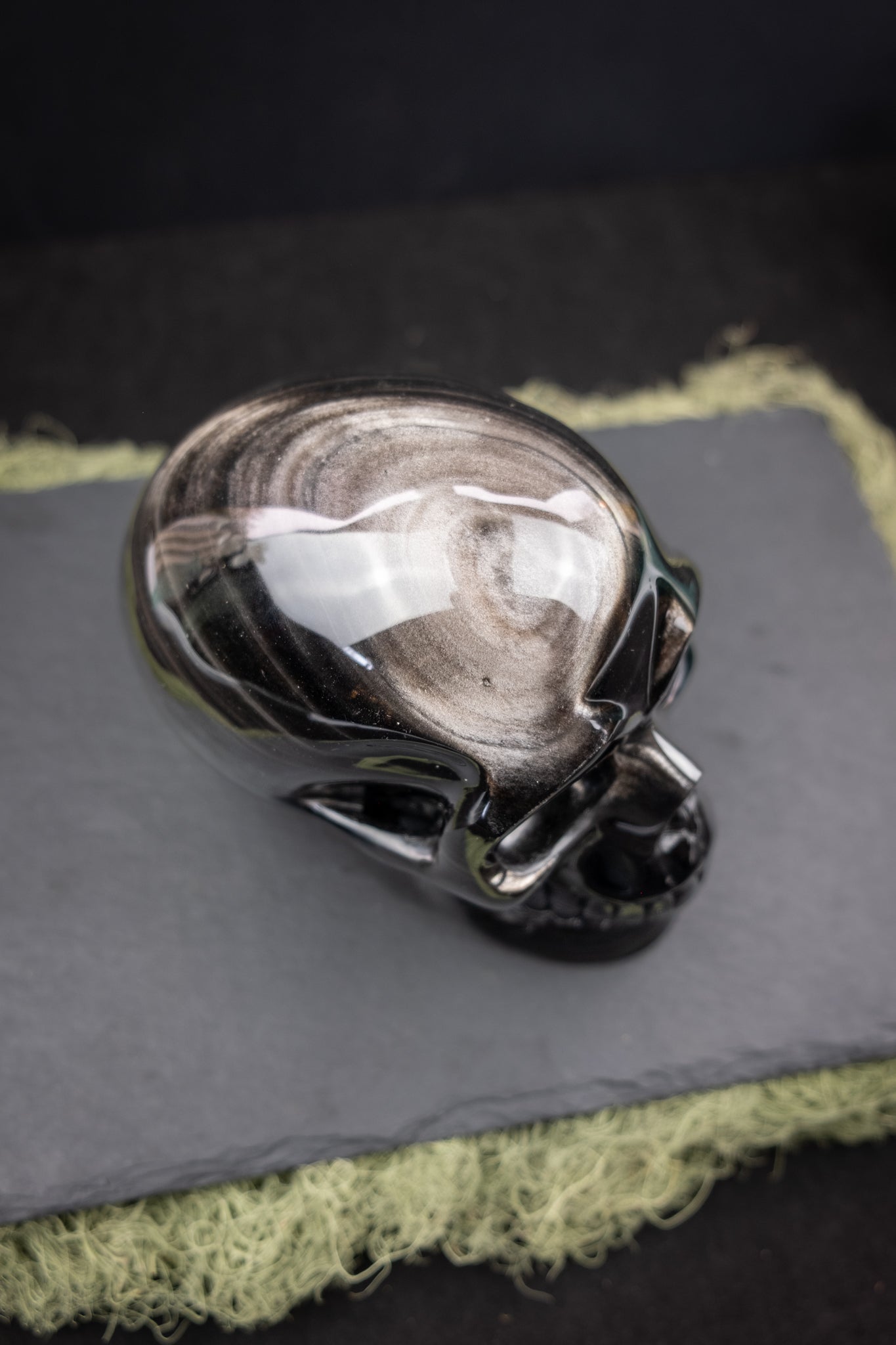Silver Sheen Obsidian Skull