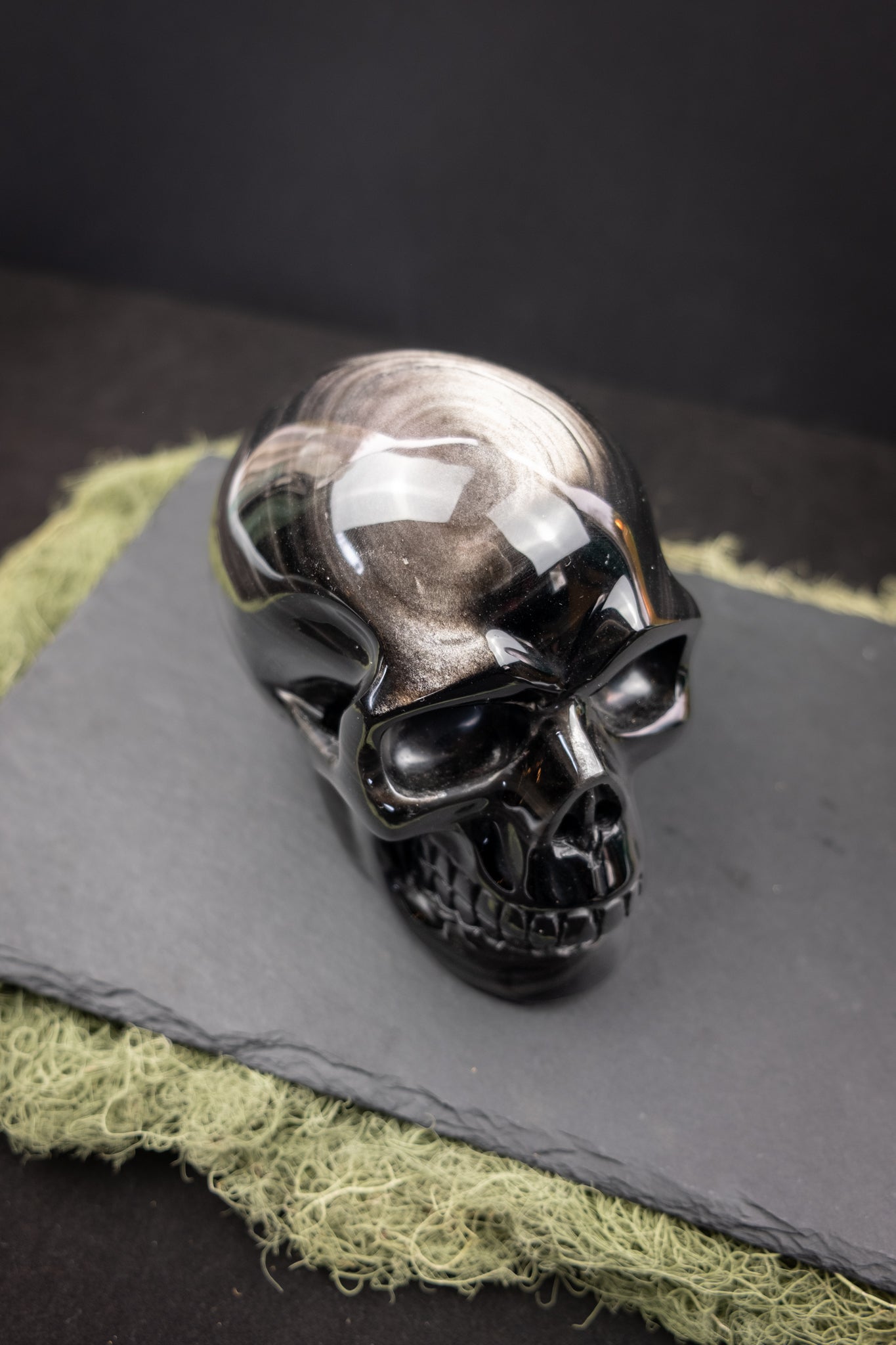 Silver Sheen Obsidian Skull
