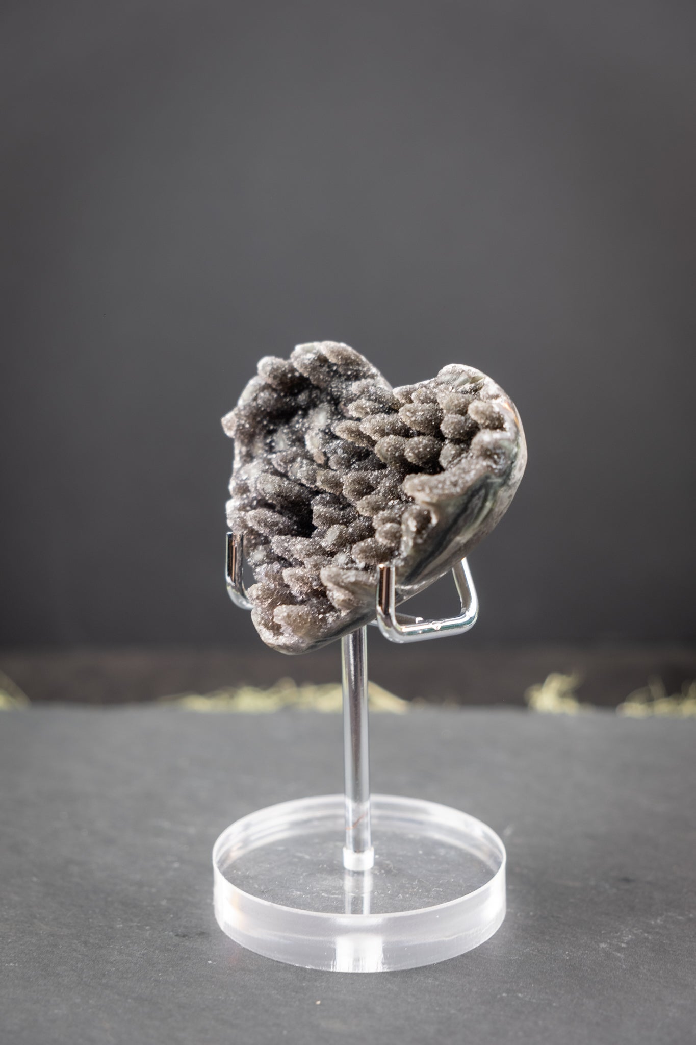 Black Drusy Amethyst Heart on Stand