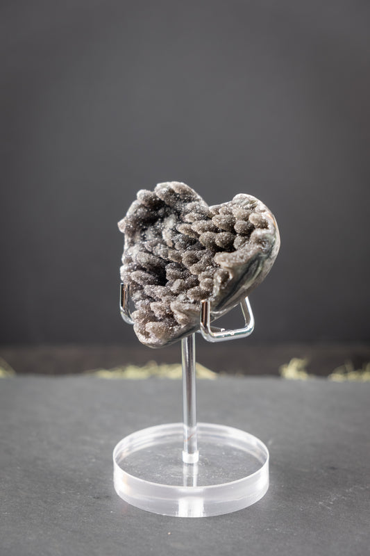 Black Drusy Amethyst Heart on Stand