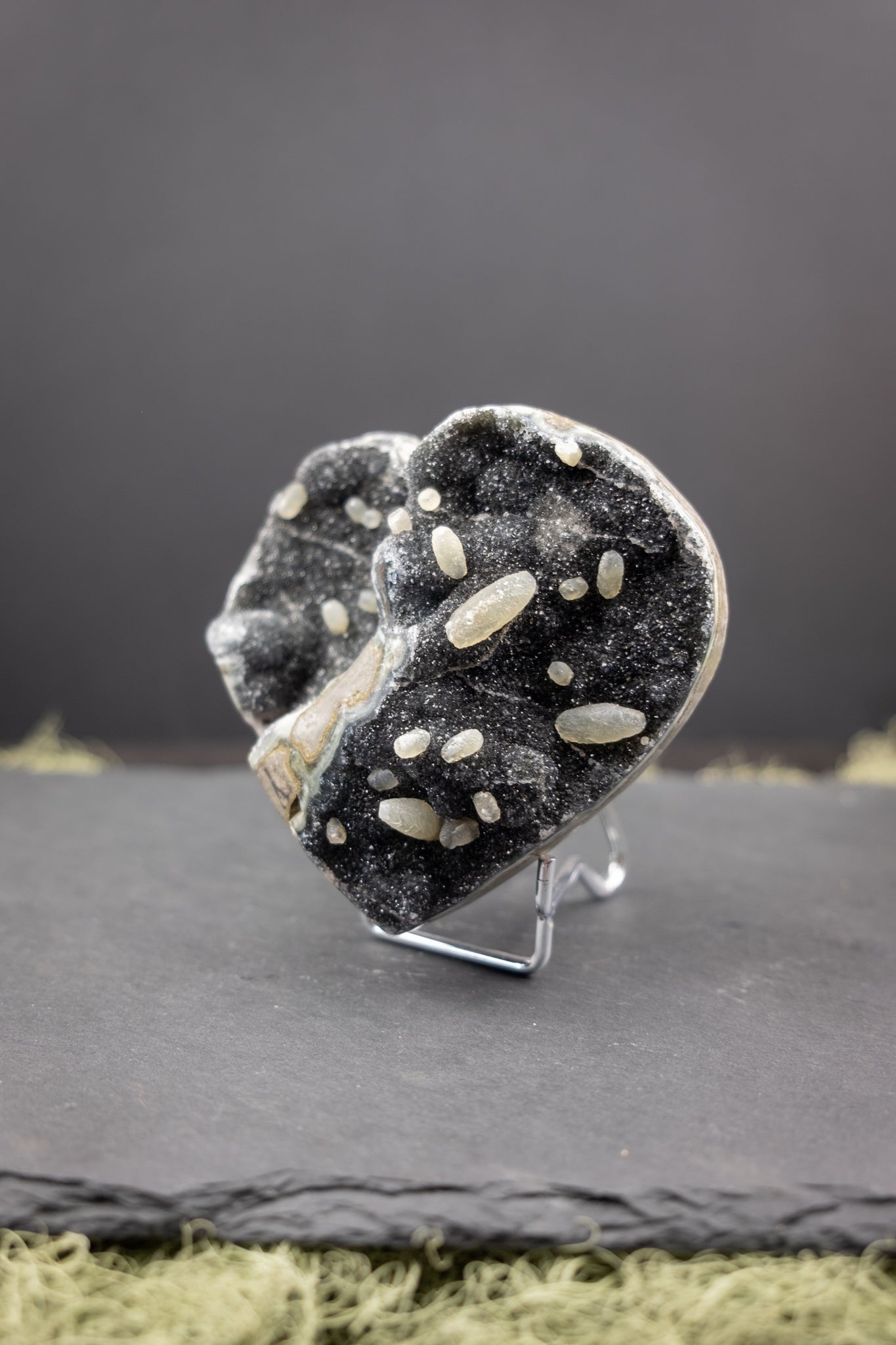 Black Amethyst Drusy Heart on Stand