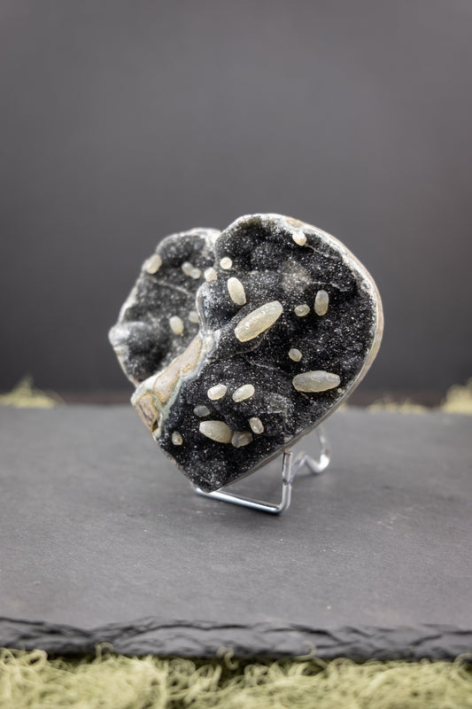 Black Amethyst Drusy Heart on Stand