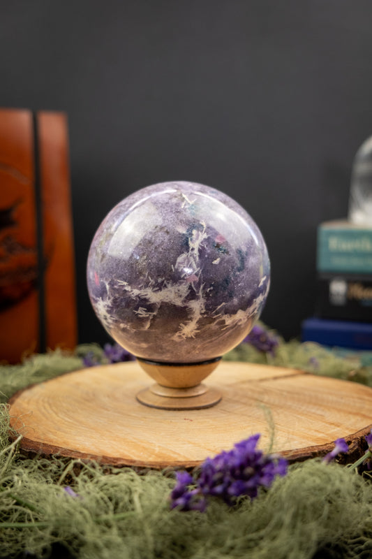 Large Lepidolite Sphere, Purple Gemstone, Healing Crystal Ball, Emotional Balance Stone, Pink and White Inclusions, Calming Spiritual Stone